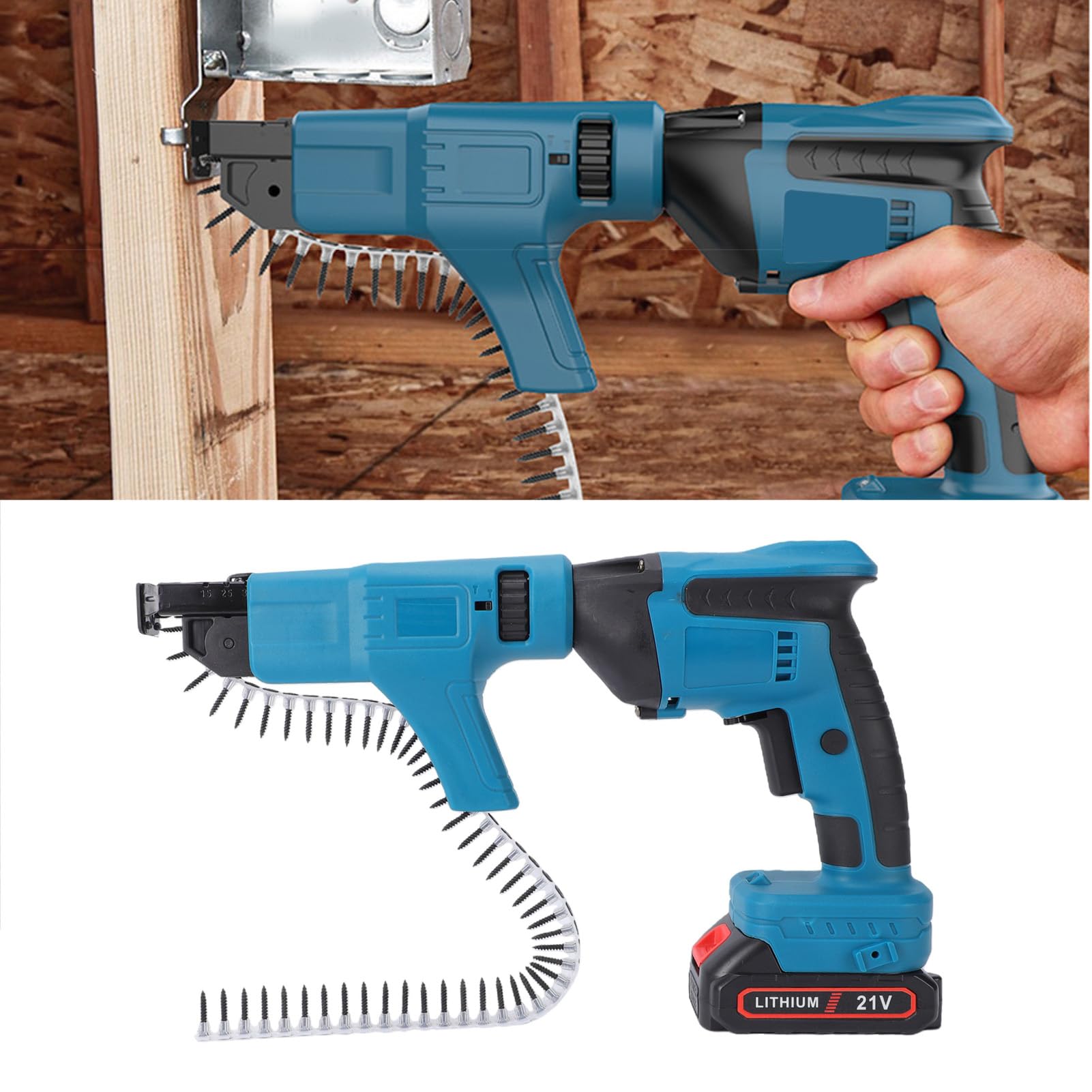 Garosa Pistola Atornilladora Inalámbrica para Paneles de Yeso, Destornillador Eléctrico con Batería de 4000 MAh y 300 Tornillos, Mecanismo de Ajuste Rápido para Instalación de Paneles