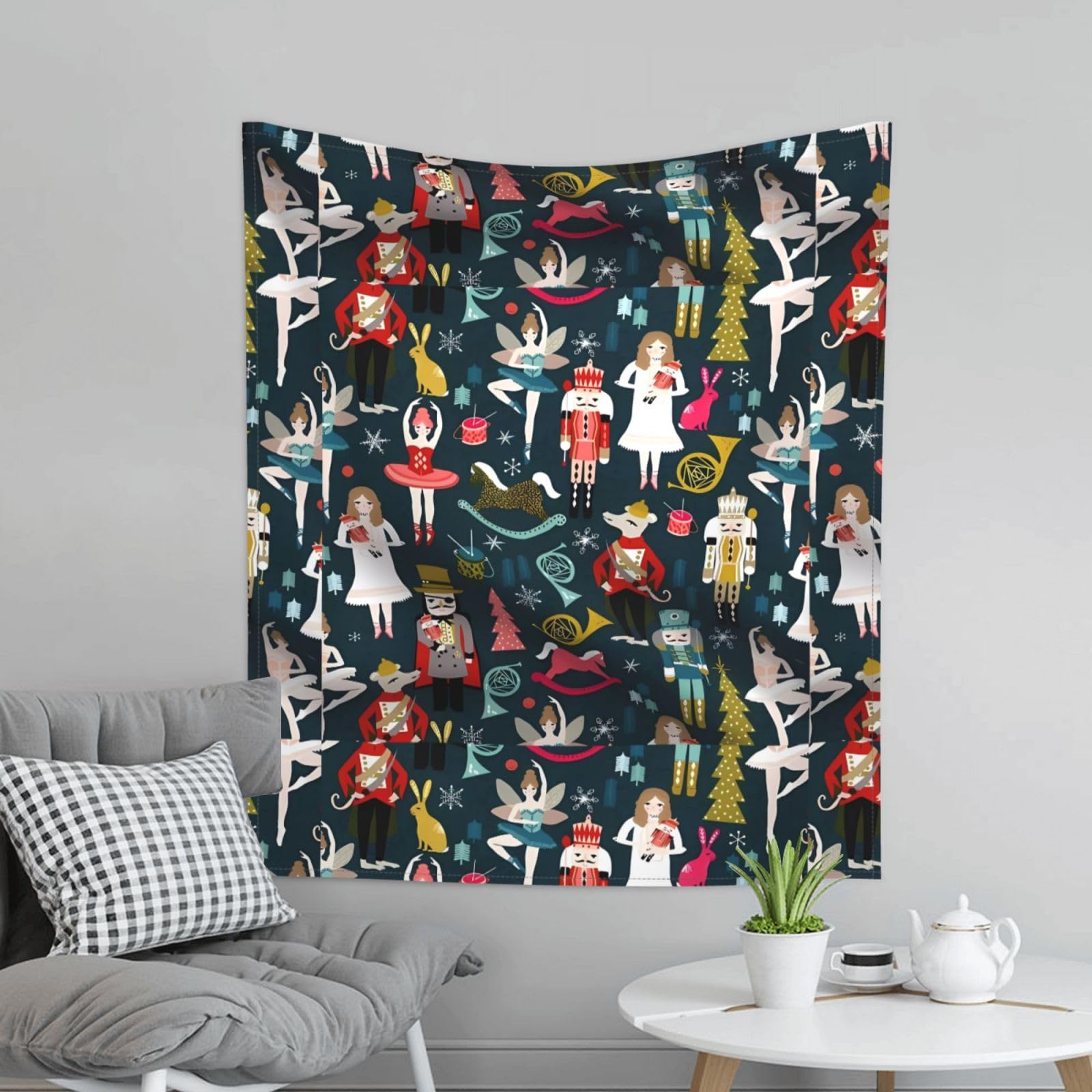 Tentures Murales JAYWIS 152x140 Cm - Motif Danse De Noël (Casse-Noisette) - Tissu Doux - Pour Chambre, Salon - Avec Crochets - 7