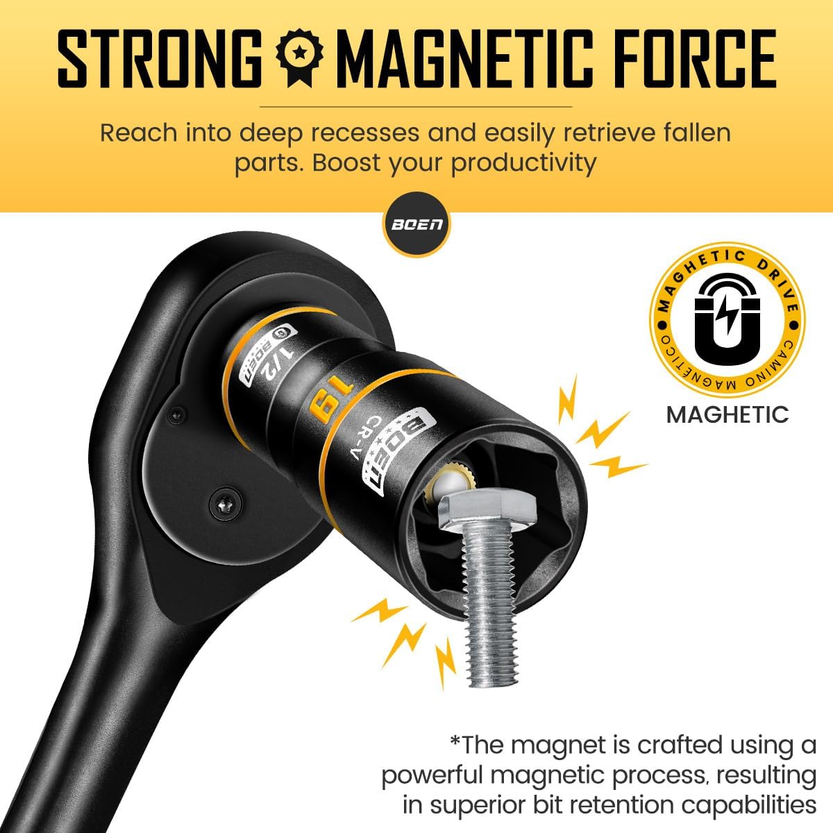 BOEN 3-Piece Magnetic Socket Extension Set, 1/4", 3/8", 1/2" Drive for Automotive and DIY Repairs, Tight Spaces, Mechanics & Home Use - Image 4