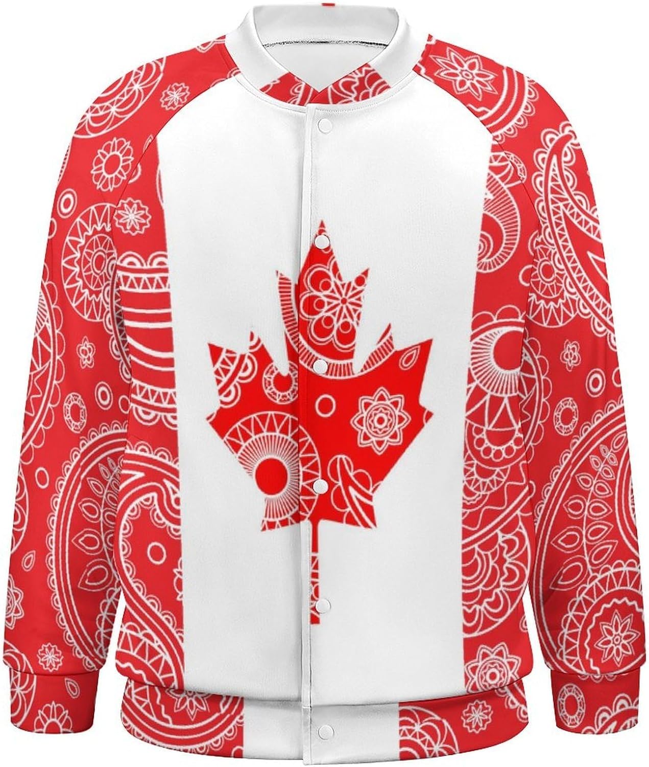 Canada Flag Paisley Pattern Novelty Men's Baseball Jackets Causal Sweatshirt Button Top Long Sleeve Coat
