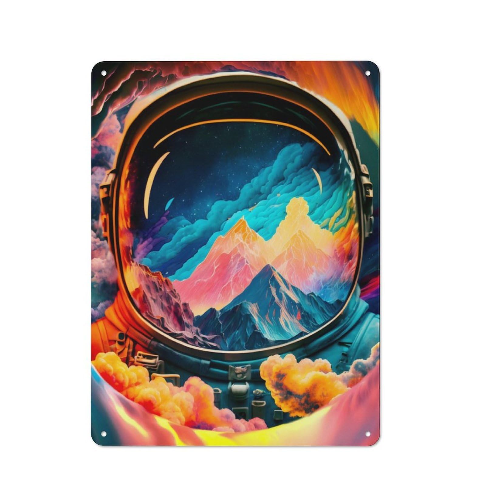 Junmoney Astronaut Face In Mountain Retro Tin Sign 40X30cm For Workshop Wall, For Collectors Of Retro Metal Wall Decor