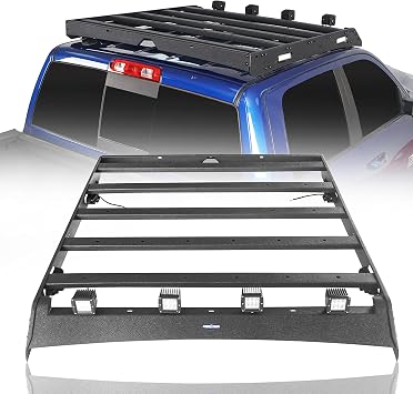 u-Box Ram 1500 Cargo Rack Top Roof Carrier Crossbar Luggage Basket w/LED Lighting Compatible with 2009-2018 Dodge Ram 1500 & 2019-2024 Ram 1500 Classic Pickup Trucks - Texture Steel Cargo Rack