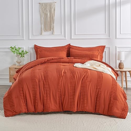 Miniatura 3 de ENJOHOS Juego de edredón tamaño King con sábanas de 7 piezas, juego de edredón de color naranja quemado, juego de cama King en una bolsa, juego de