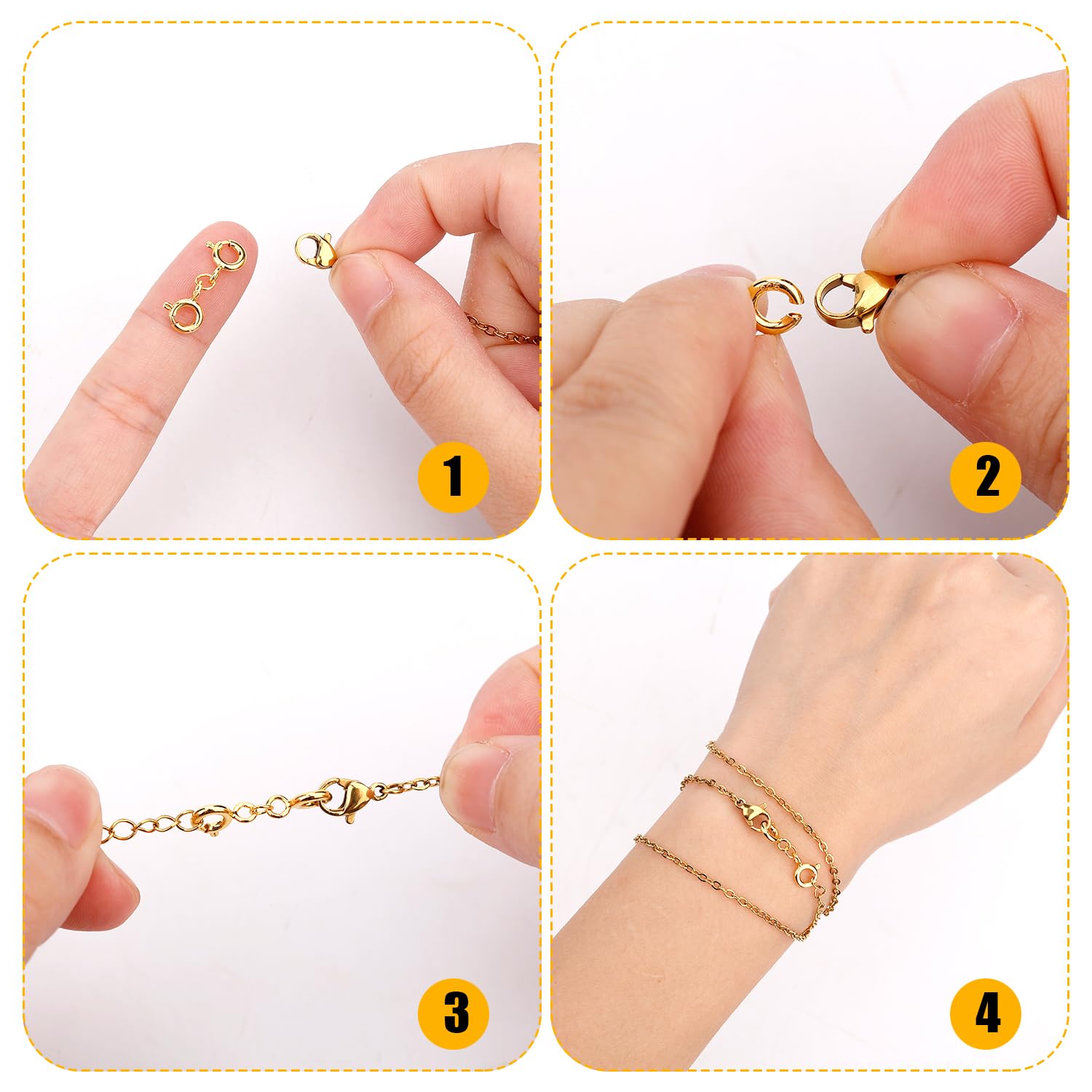 2 Fermoirs Double Rond Dorés - Pour Colliers, Bracelets - Connexion Sécurisée Et Ajout De Longueur