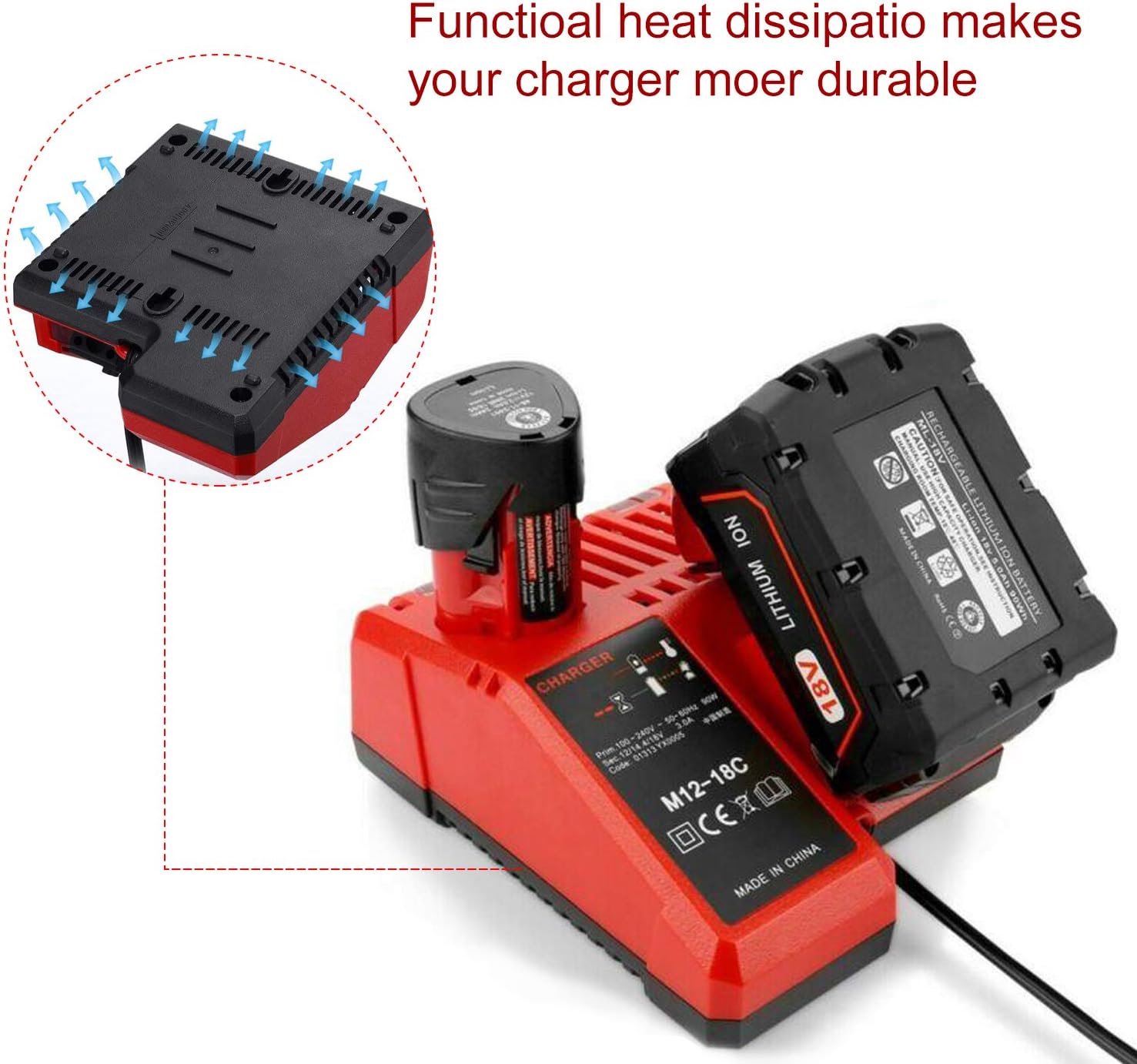 Replacement Charger for MK12 & for MK18 Multi-Volatge Rapid Charger for 48-59-1812 MK 12 Volt and 18 Volt XC Lithium-Ion Battery 48-11-2420 48-11-1815 48-11-1840 48-11-1841 48-11-1850 - Image 5