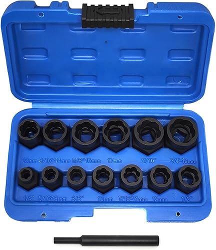 Juego de 14 llaves de tuerca giratoria  Extractor de bloqueo de tuerca dañada de 38 pulgadas  Kit de herramientas de extracción de tuercas de