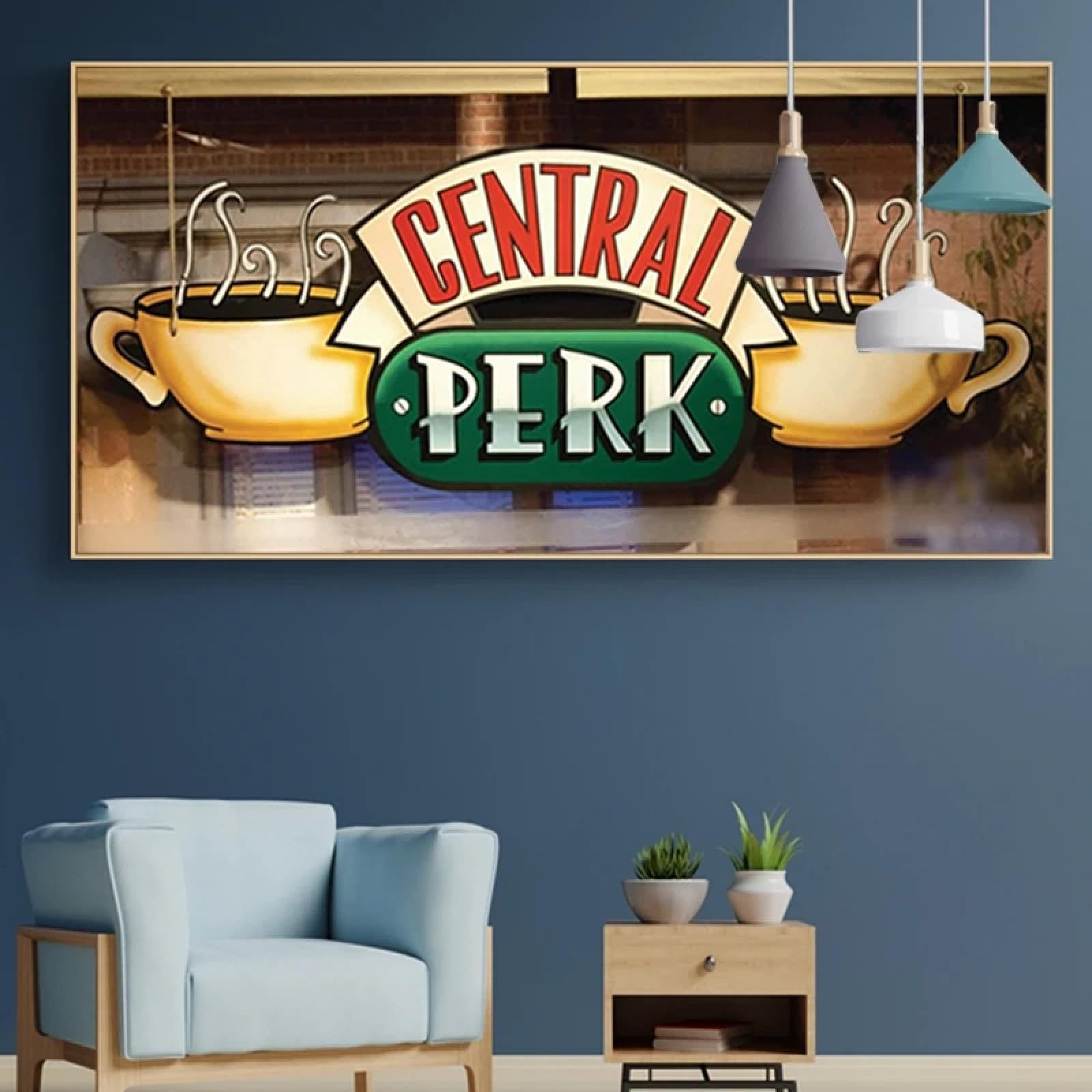 Zhadongli Art Central Perk Cafe Dipinti su tela Amici Serie TV Poster e stampe Scandinavo Immagine artistica da parete per soggiorno Decor 40x80 cm (16x31 pollici) Con cornice