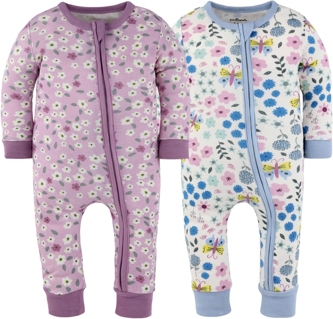 The Peanutshell 2-Pack Sleep and Play Baby Girl Clothes, Soft Cotton Footless Pajamas, Blissful Florals