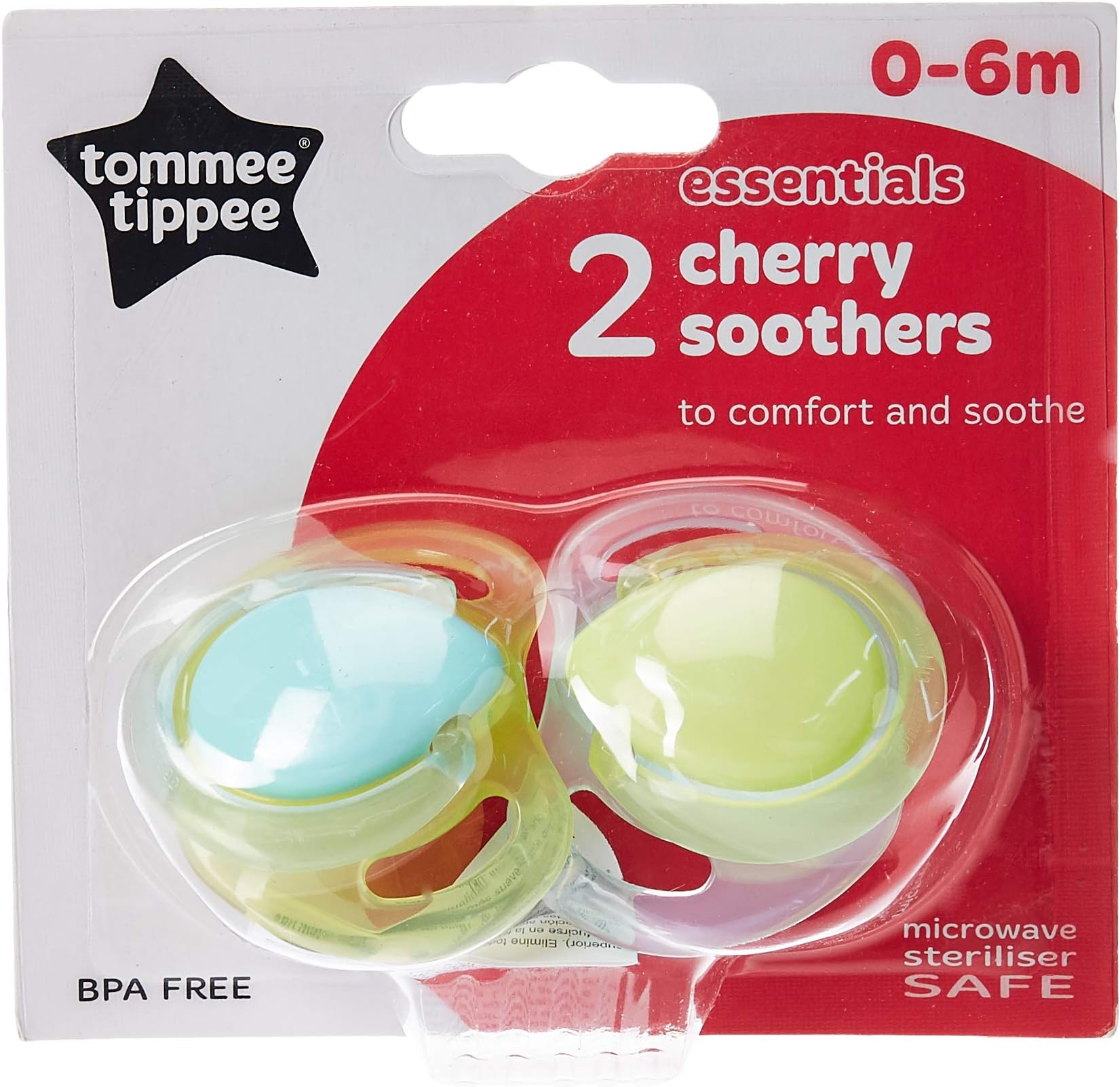 Tommee Tippee Essential Cherry Soothers, Size 0-6 Months, 2 Pacifiers