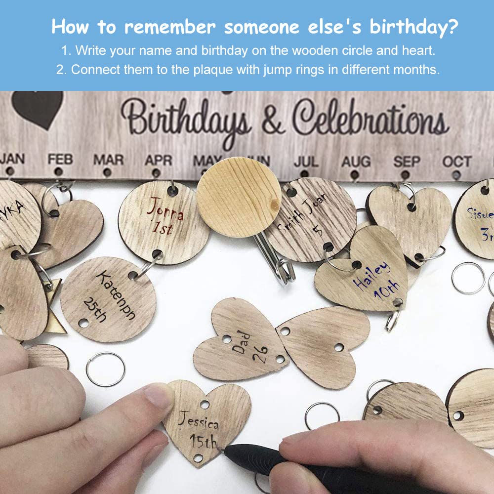 Wooden Family Birthday Calendar - DIY Reminder Board With Tags For Wall Decoration