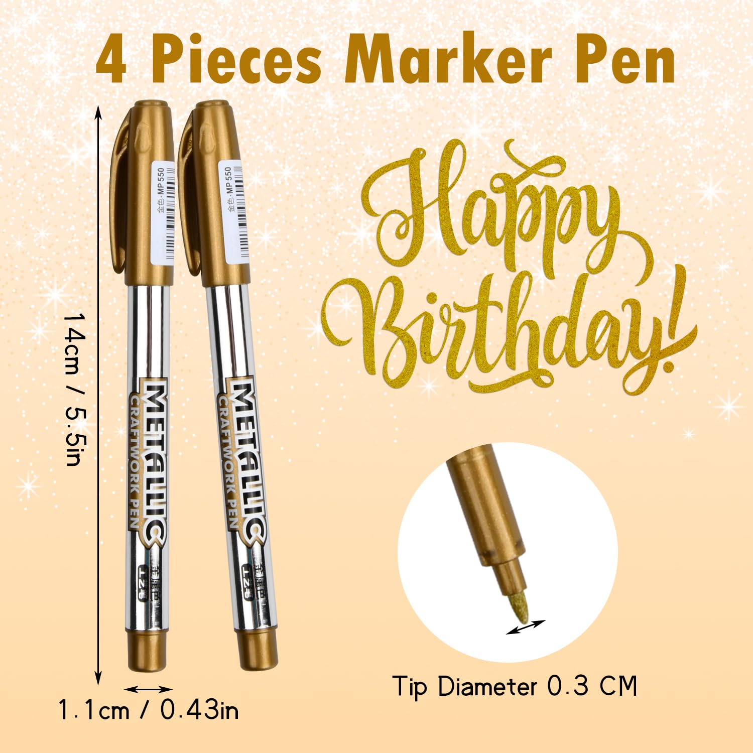 4 Metallische Marker – 2x Gold, 2x Silber, Für DIY, Karten, Malerei