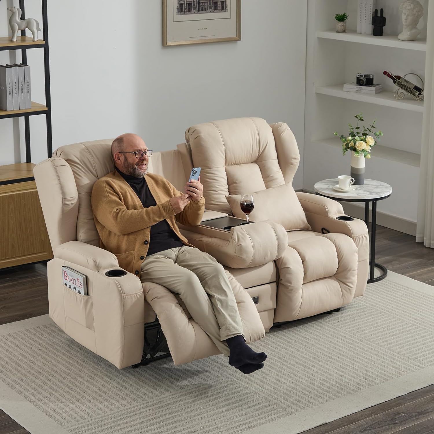 SAMERY 68" Reclining Loveseat Recliner Sofa with Storage Console, Fabric Recliner Chairs RV Theater Seating with Cup Holder, 6" Wall Hugger Loveseat Sofa Couch for Living Room RV Furniture Sets
