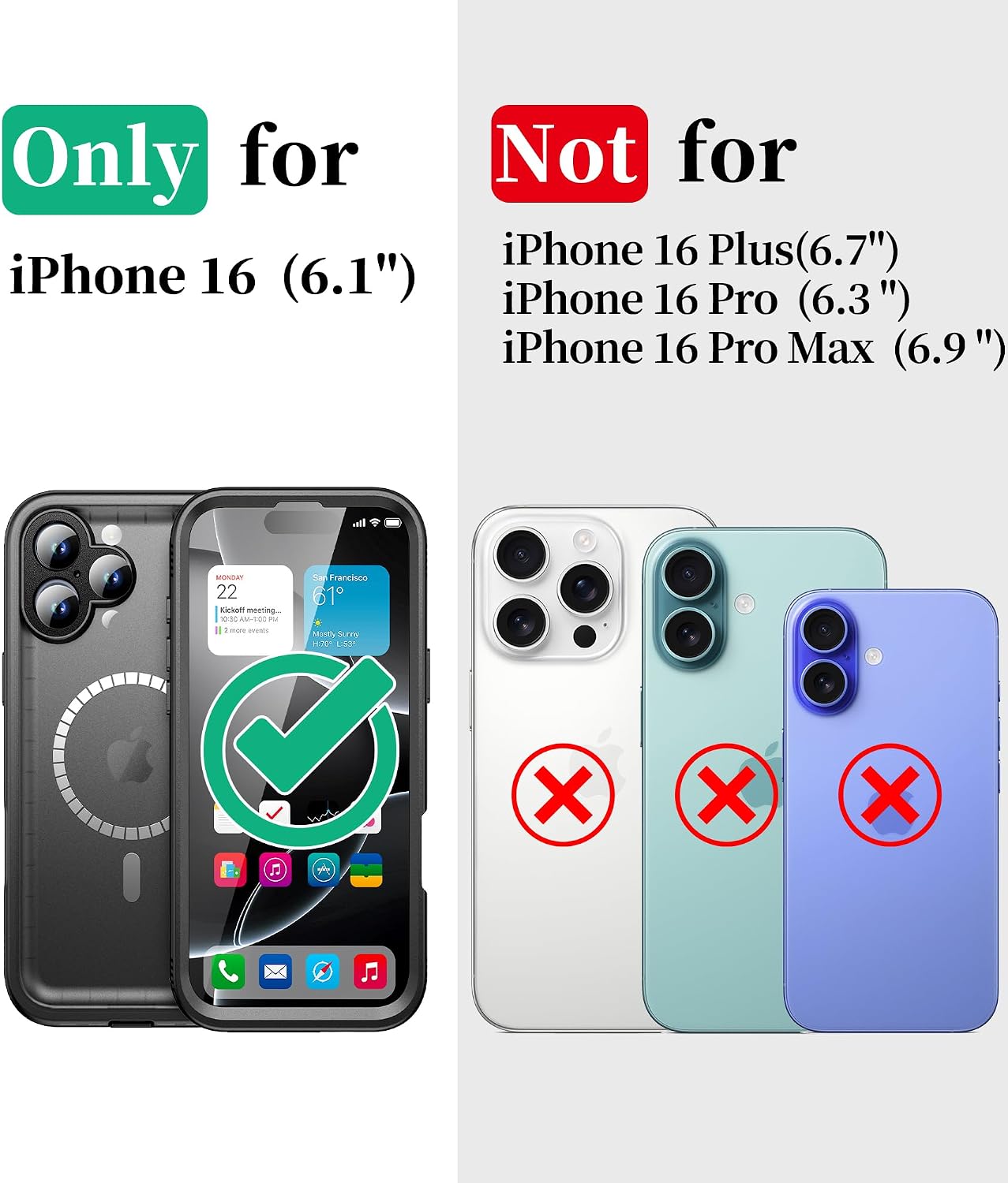  for iPhone 16 Waterproof Magnetic Case TOP Protective Black thumbnail