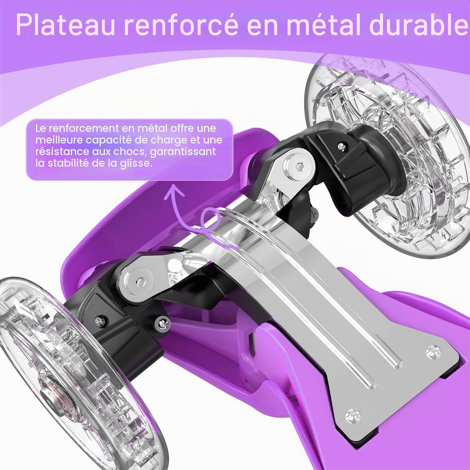 TONBUX Trotinette Enfants 3-8 ans, Trottinette pour Enfants avec Colonne, Roues et Plateau Lumineux, Plateau Métallique Renforcé, Hauteur Réglable 65–80 cm, Frein Arrière Réactif, Lean to Steer Design