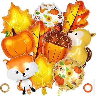 22 Pcs Fall Balloons,Thanksgiving Foil Balloons Big Pumpkin Maple Leaves Acorn Squirrel Fox Balloon Autumn Theme Decorations for Birthday Baby Shower Wedding ThanksGiving Party Decor