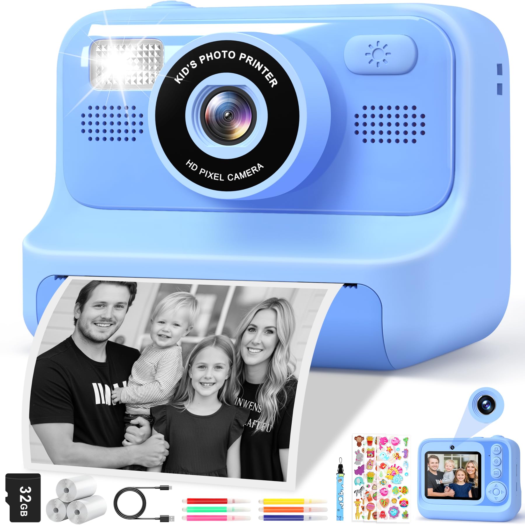 Instant Children's Photo Camera - 2.4 1080P Instant Camera for Children with Printing Paper | 32G Card - Children's Photo Camera Toy Gifts for Girls Boys 3-12 Years Old Global Recycled Standard Global Recycled Standard Global Recycled Standard