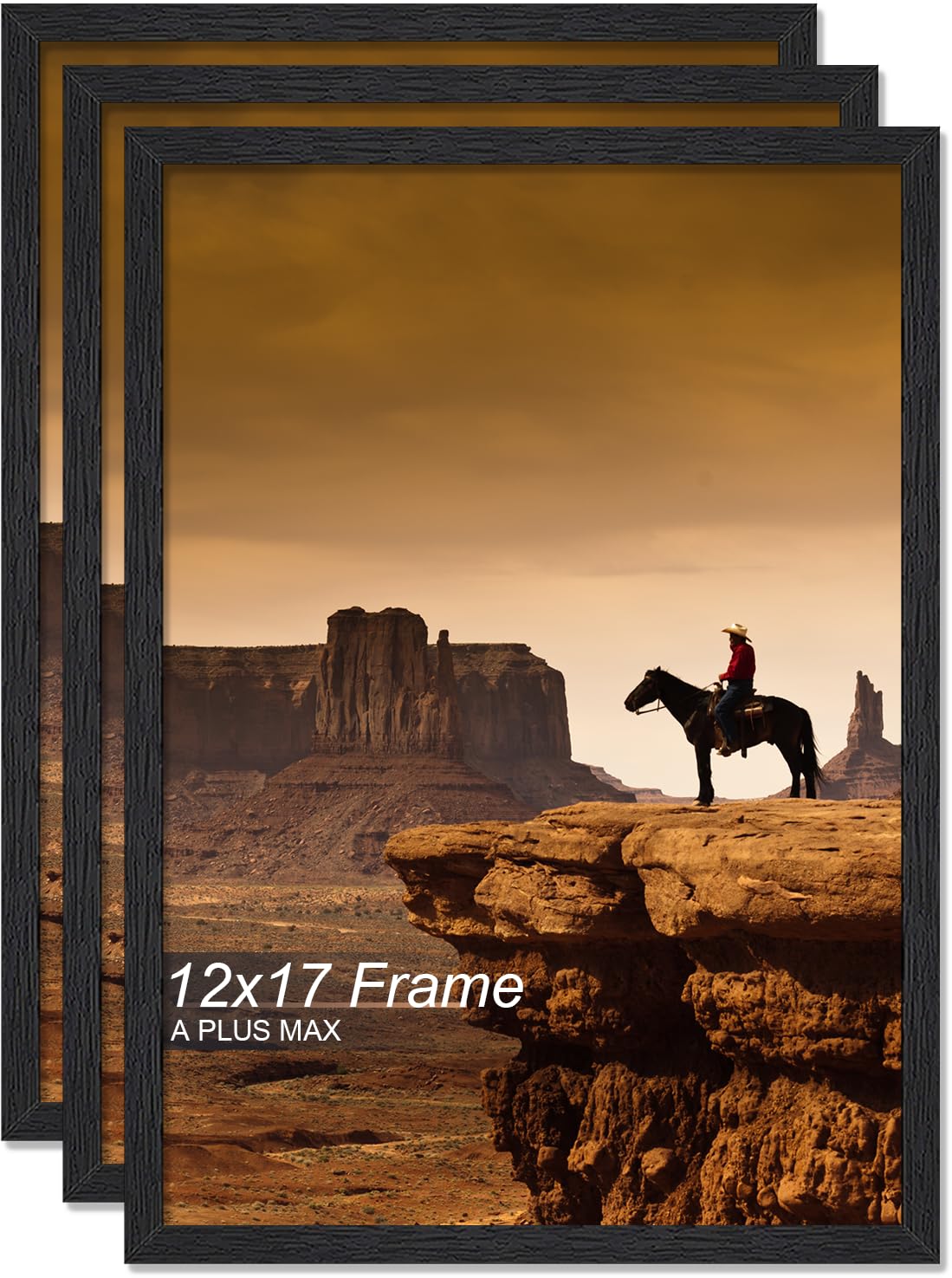 A PLUS MAX 12x17 Picture Frame Set of 3, Black Engineered Wood Frame for 12 x 17 Inch Picture Poster Photo, Light Weight 12 by 17 Frame with