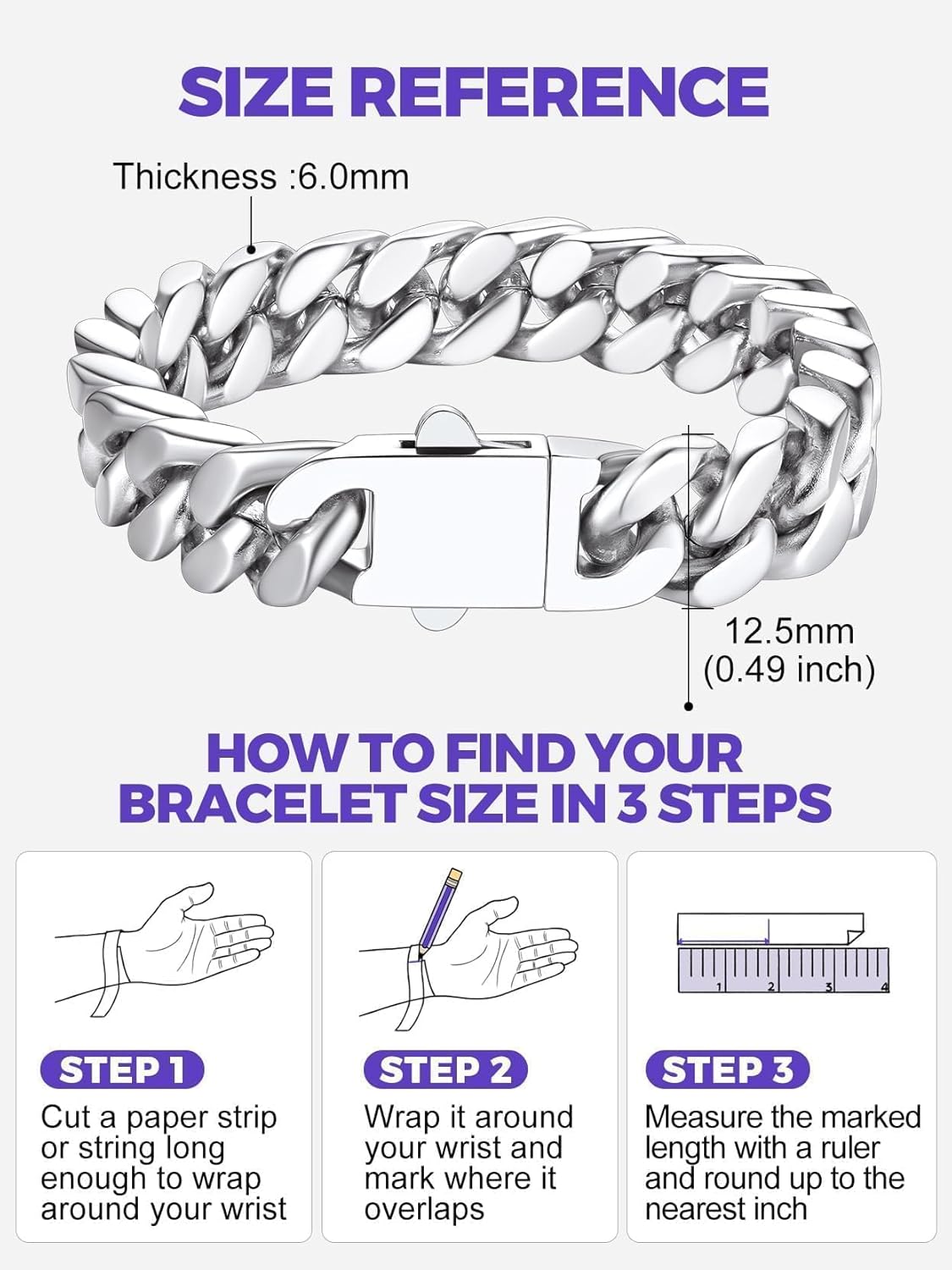 Richsteel 5/7/9/12mm Wide Miami Cuban Link Chain Bracelet for Men Women,Stainless Steel/Gold/Black Plated,7.4/8.2/9 Inch Length,Hip Hop Urban Street-wear Jewelry(Gift Wrapped) - Image 6