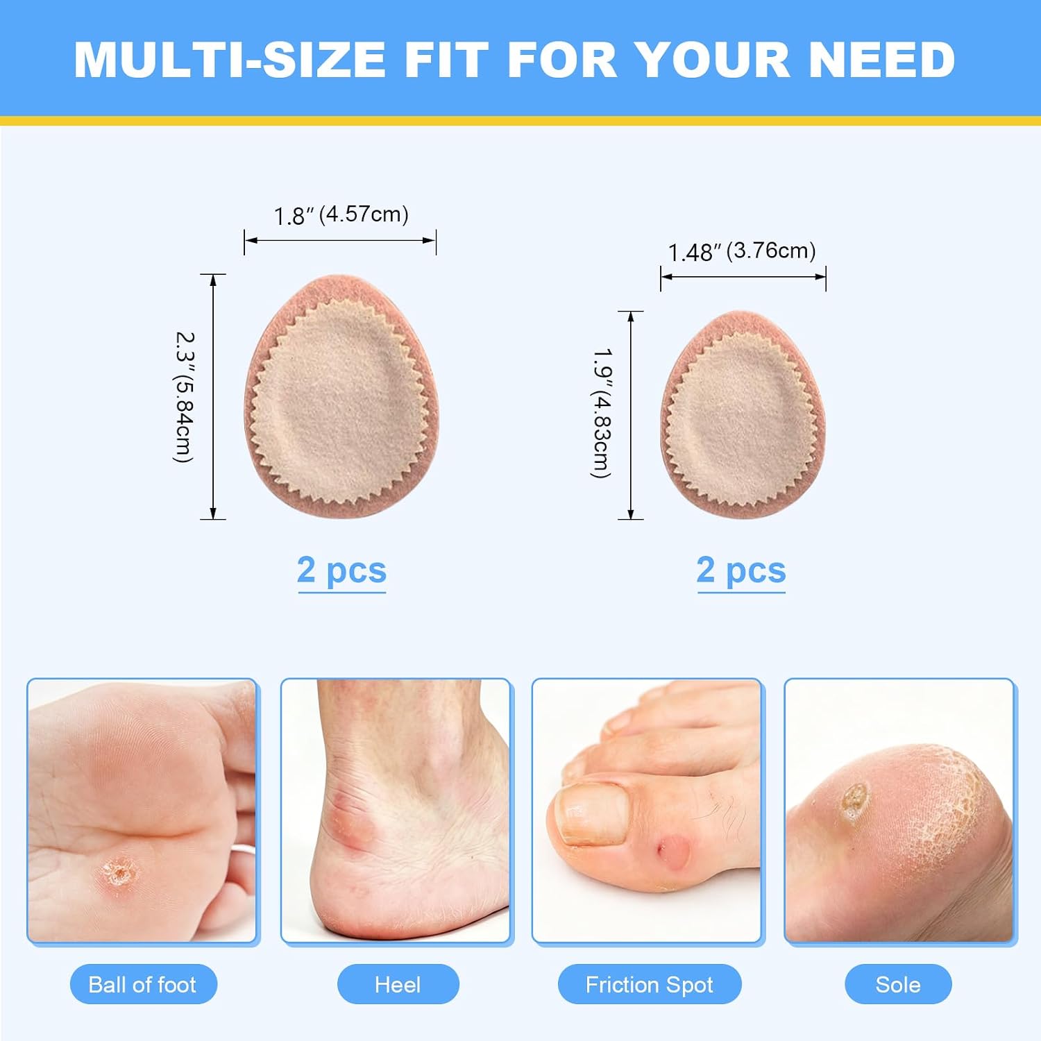 Corn Cushions for Toes and Feet, Extra Thick Callus Cushions, Self-Stick Adhesive Corn Pads, Relief Pain, Pressure and Friction from Shoes (Medium+Large, 4 Count)