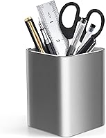 RQB Gray Metal Pen Holder Desk Organizer - Square Aluminum 4x3.15in Non-Slip Storage for Pens, Makeup Brushes, Office Home School