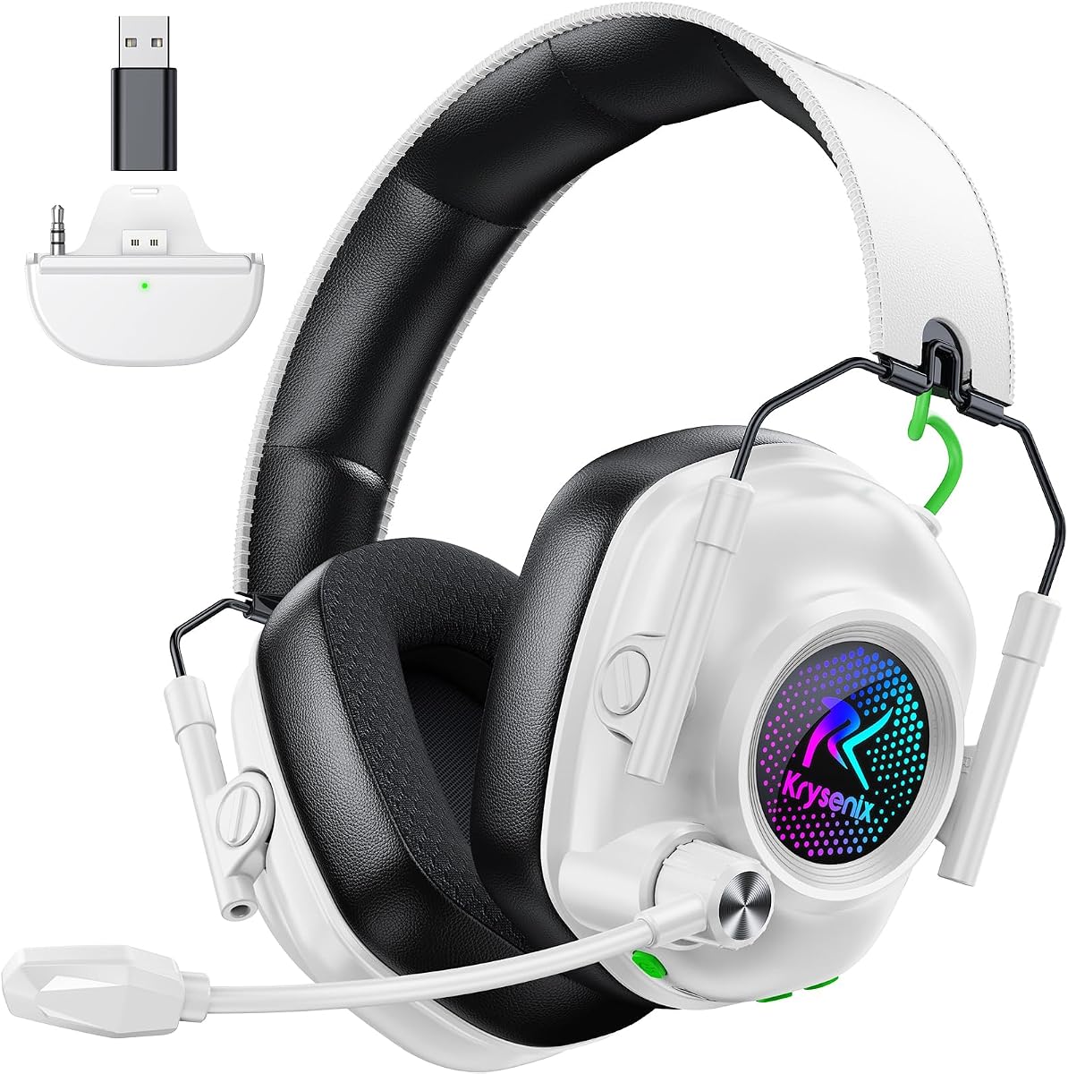 Auriculares inalámbricos para juegos Krysenix Xbox con micrófono con cancelación de ruido, color blanco | Para Xbox Series, PC, PS5, PS4, Mac, Switch, auriculares para juegos inalámbricos y Bluetooth 5.4 de 2,4 GHz, batería de 1200 mAh, controladores de 50 mm
