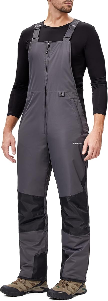 BenBoy Mens Snow Bibs Ski Pants Softshell Waterproof | Insulated Ripstop Warmth Windproof Overalls Winter Snowboarding