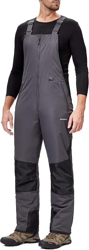 BenBoy Mens Snow Bibs Ski Pants Softshell Waterproof | Insulated Ripstop Warmth Windproof Overalls Winter Snowboarding