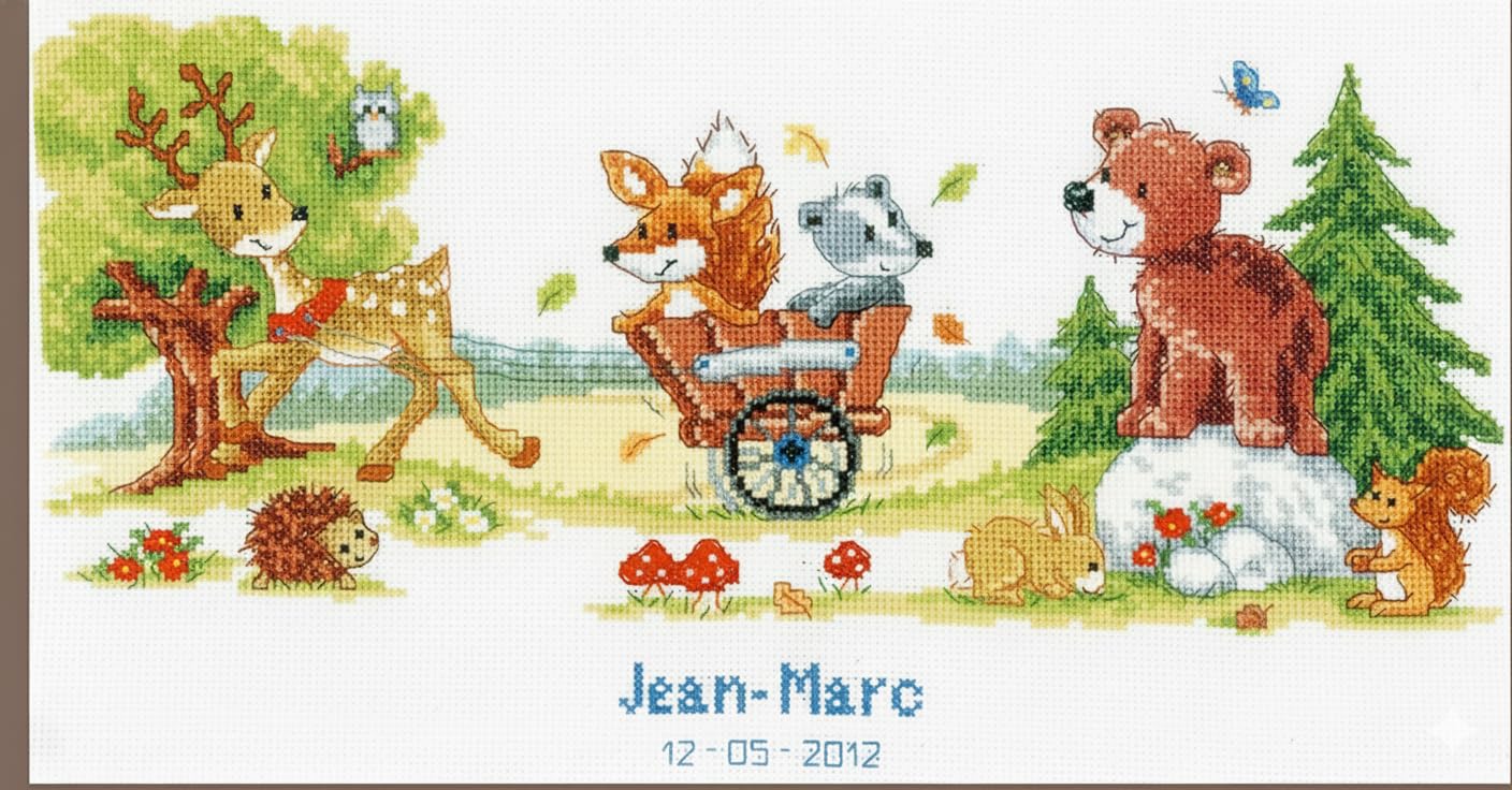 Vervaco Birth Record Animal Fun Counted Cross Stitch Kit, Multi-Colour