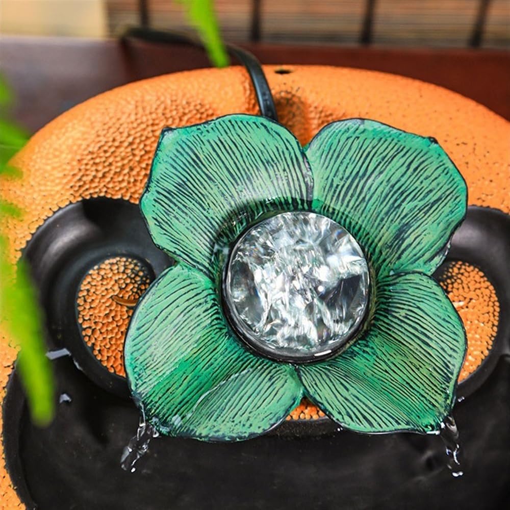 Fuente Decorativa de jardín, Fuente de Agua con Cascada, de Resina, con iluminación LED, Zen, decoración para salón, Dormitorio, Oficina, 21 x 21,5 x 16 cm, Naranja