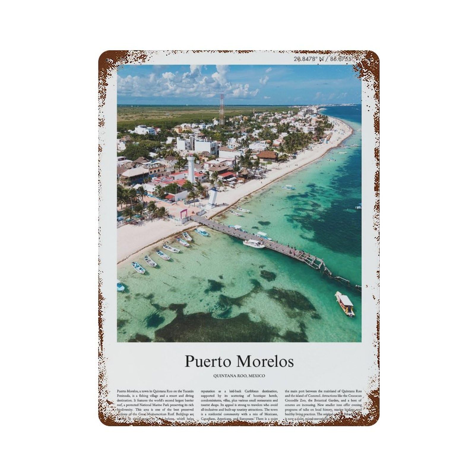xiaoxiaoshen Puerto Morelos Quintana Roo, Mexico City Scenery Wall Decor Art Metal Tin Poster Modern Home Decor Art Home Bar Shop Decorations Vintage Sign 40x30cm