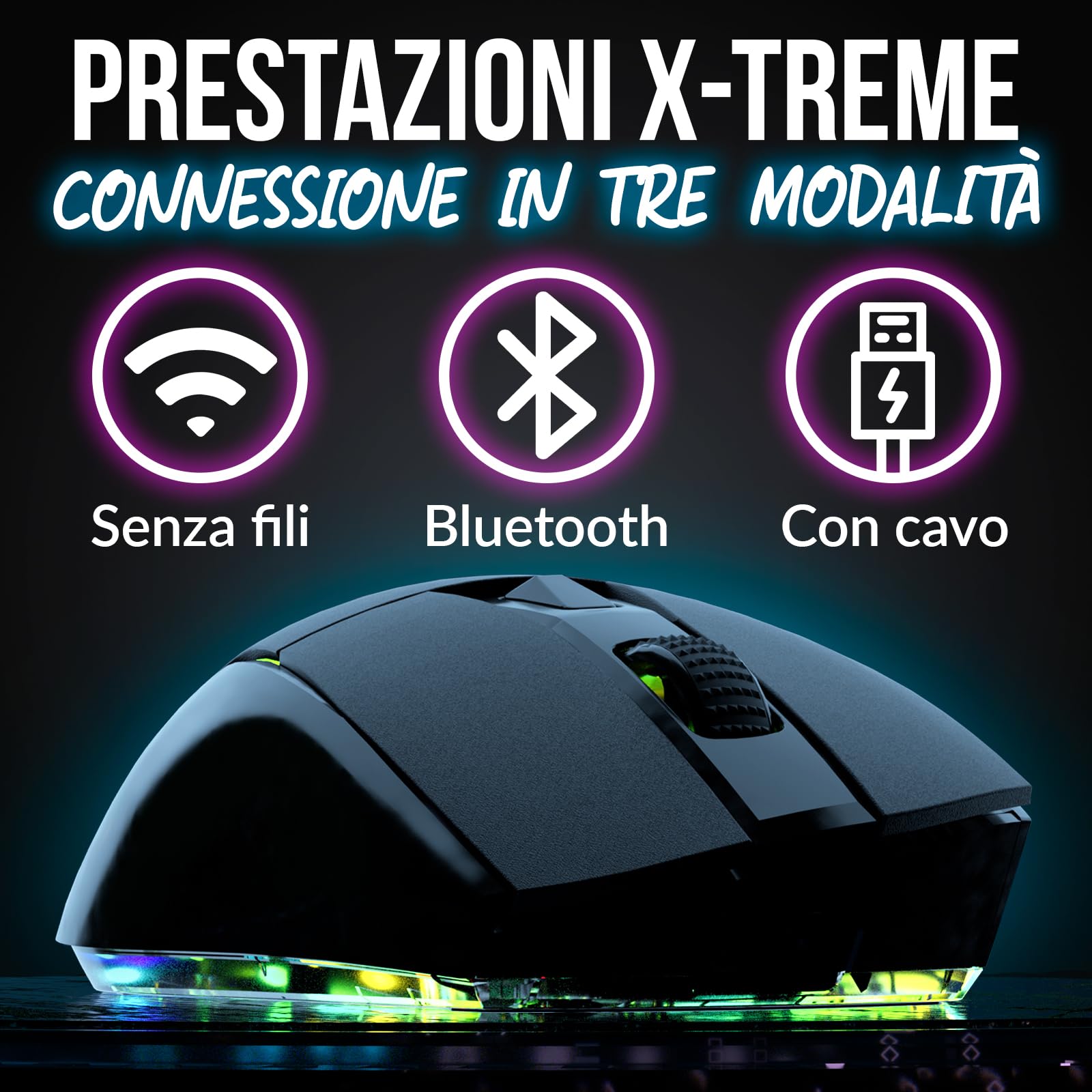Klim Blaze X Wireless Rechargeable Mouse - Mouse Gaming RGB Semplice - Dettaglio