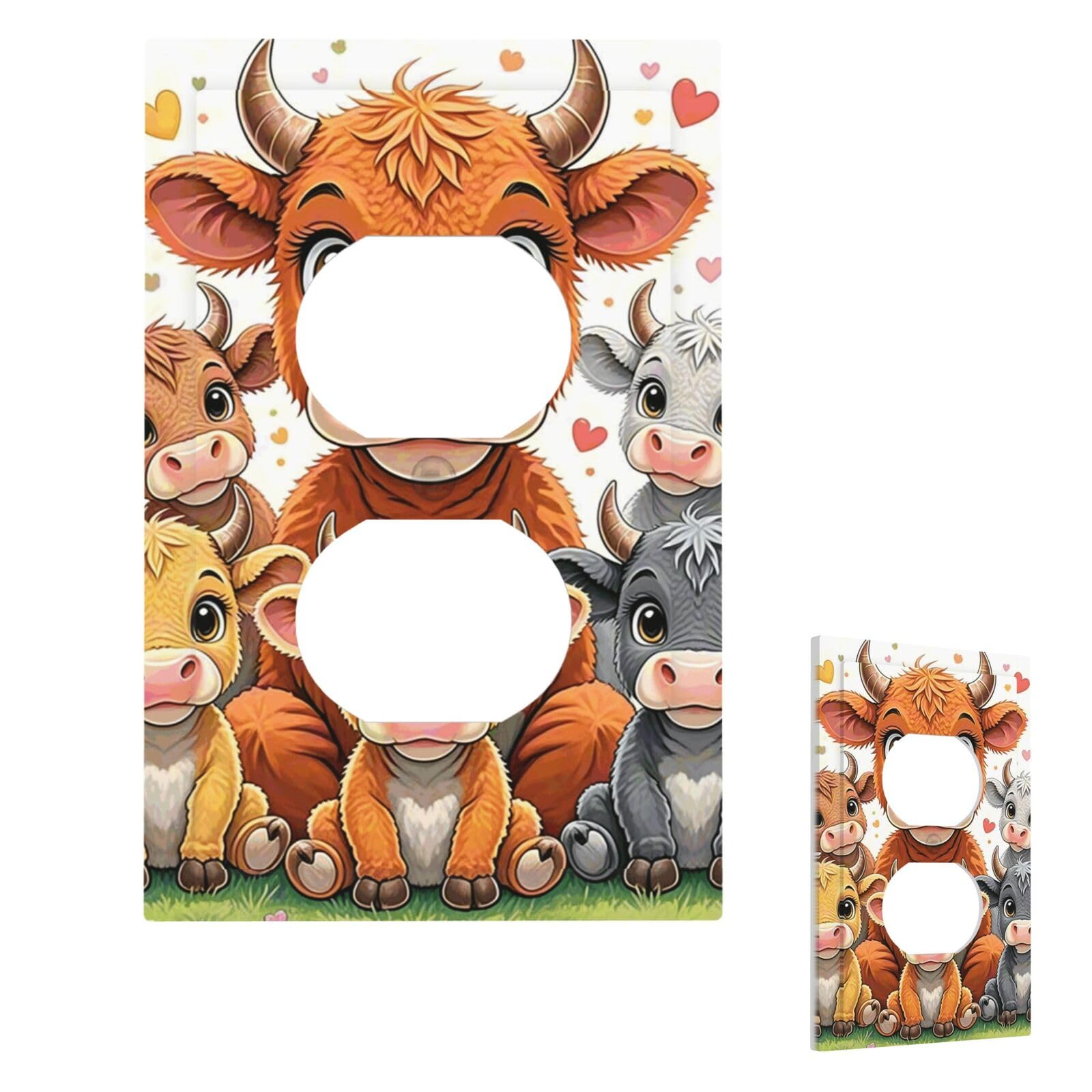 Cow Wall Plate Cover Modern Decorative 1 Gang Light Switch Cover Unbreakable Receptacle Outlet Covers For Living Room Bedroom Home Decor Duplex