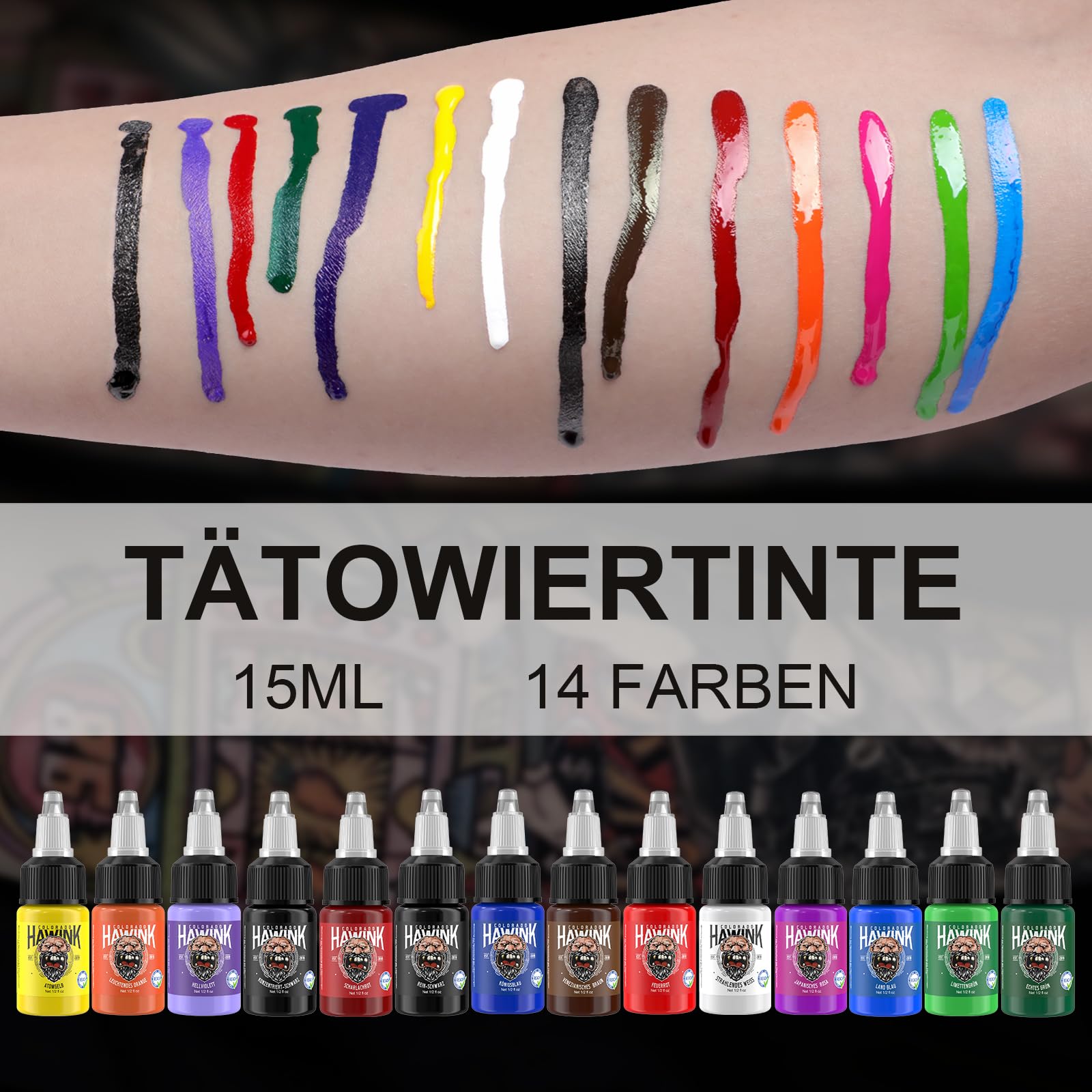 HAWINK Zestaw farb do tatuażu 15ml 7 butelek tuszu TI203DE-15-7