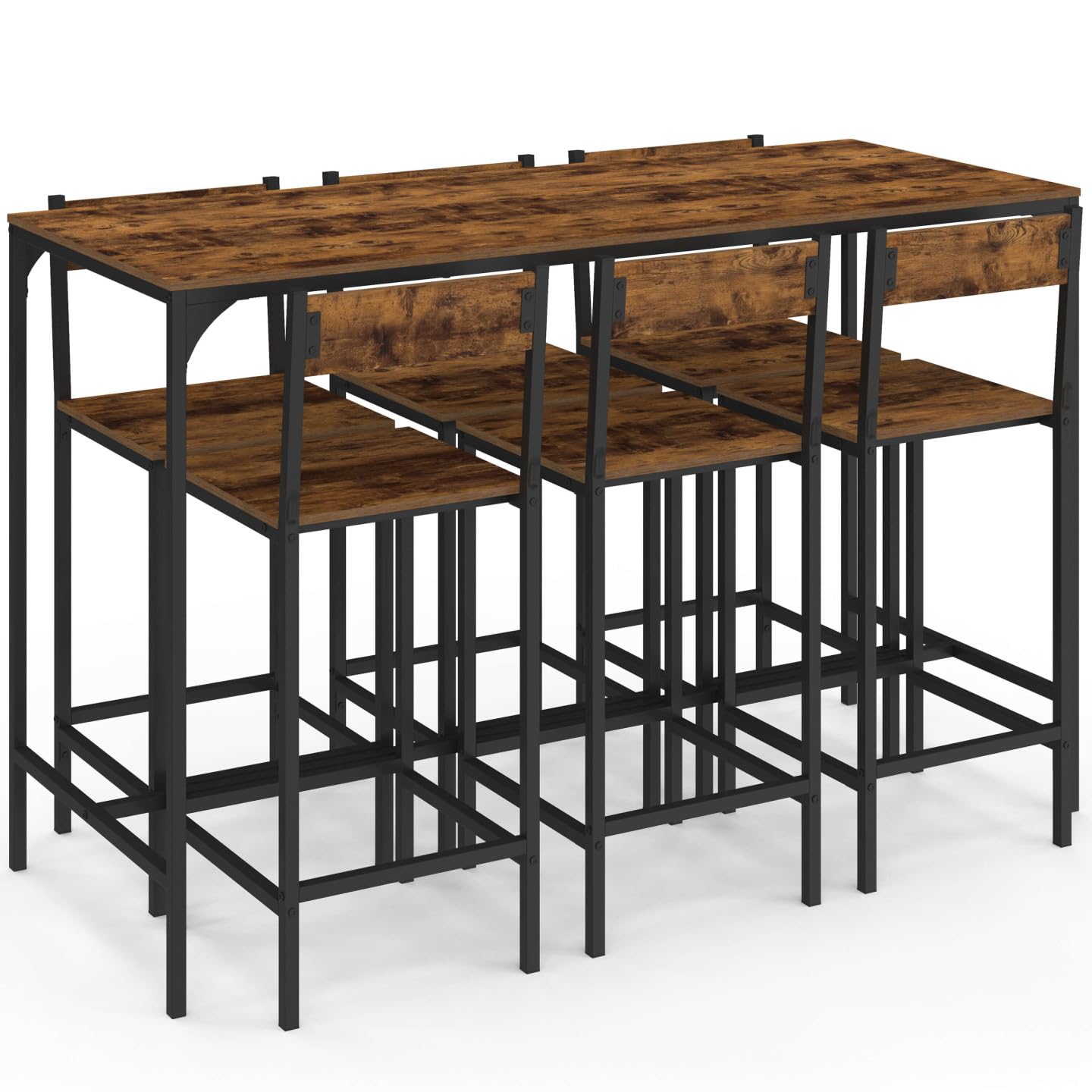 IDMarket - Mesa de bar y 6 taburetes DAYTON, de 150 cm de altura, con efecto envejecido, diseño industrial