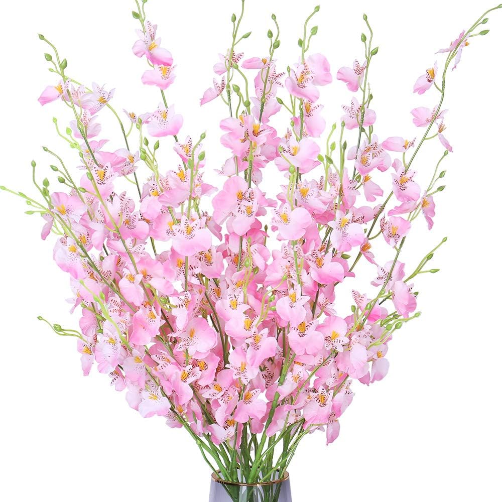 Artificial Flowers Without Vase Silk Fake Roses Wedding Flowers Bouquets for Home Table Office Party Patio Decoration (Orchid-P)