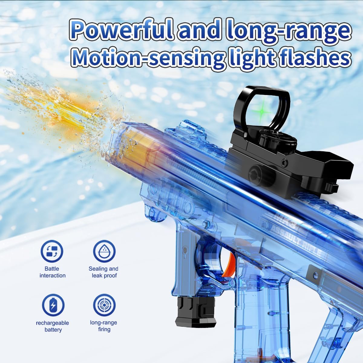 Electric Water Gun for Kids Adults, Automatic Water Blaster with LED Light-Up Nozzle, Long Range Powerful Motor, Large Capacity Tank, Blue Summer Pool Beach Outdoor Toys (Blue, Big 20in)