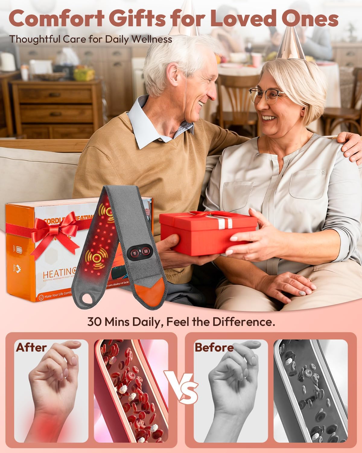Red Light Therapy for Wrist Hands Wrap, Cordless Infrared Heating Pad with Vibration for Body, Arm, Knee, Foot, Wearable Heated Wrist Massager Brace, 660nm/850nm (Grey)