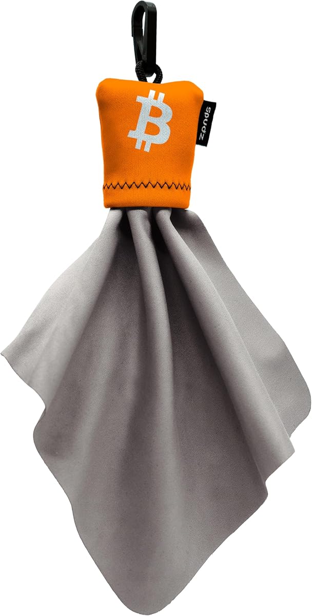 SPUDZ Classic Microfiber Lens Cleaning Cloth with Attached Clip-On Pouch, 6 x 6 Inch, Bitcoin - Washable Lens Cloth for Binoculars, Scopes, Camera Lenses, Glasses, Phones & Screens