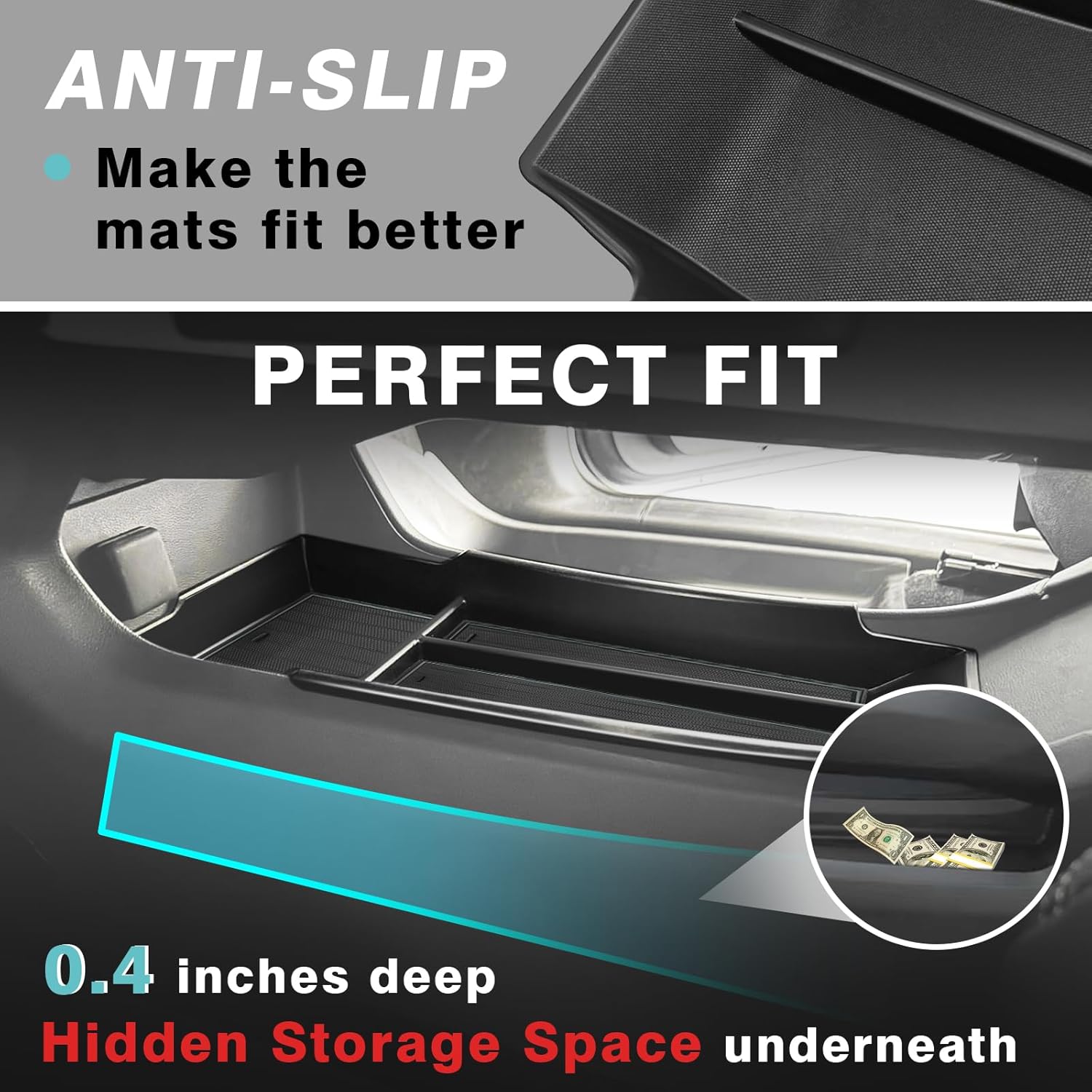 BestEvMod Center Console Organizer & Lower Storage Box Set Compatible with Chevy Equinox EV 2026 2025 2024 Accessories Armrest Box Floor Console Insert Tray (Console Organizer+Lower Tray)