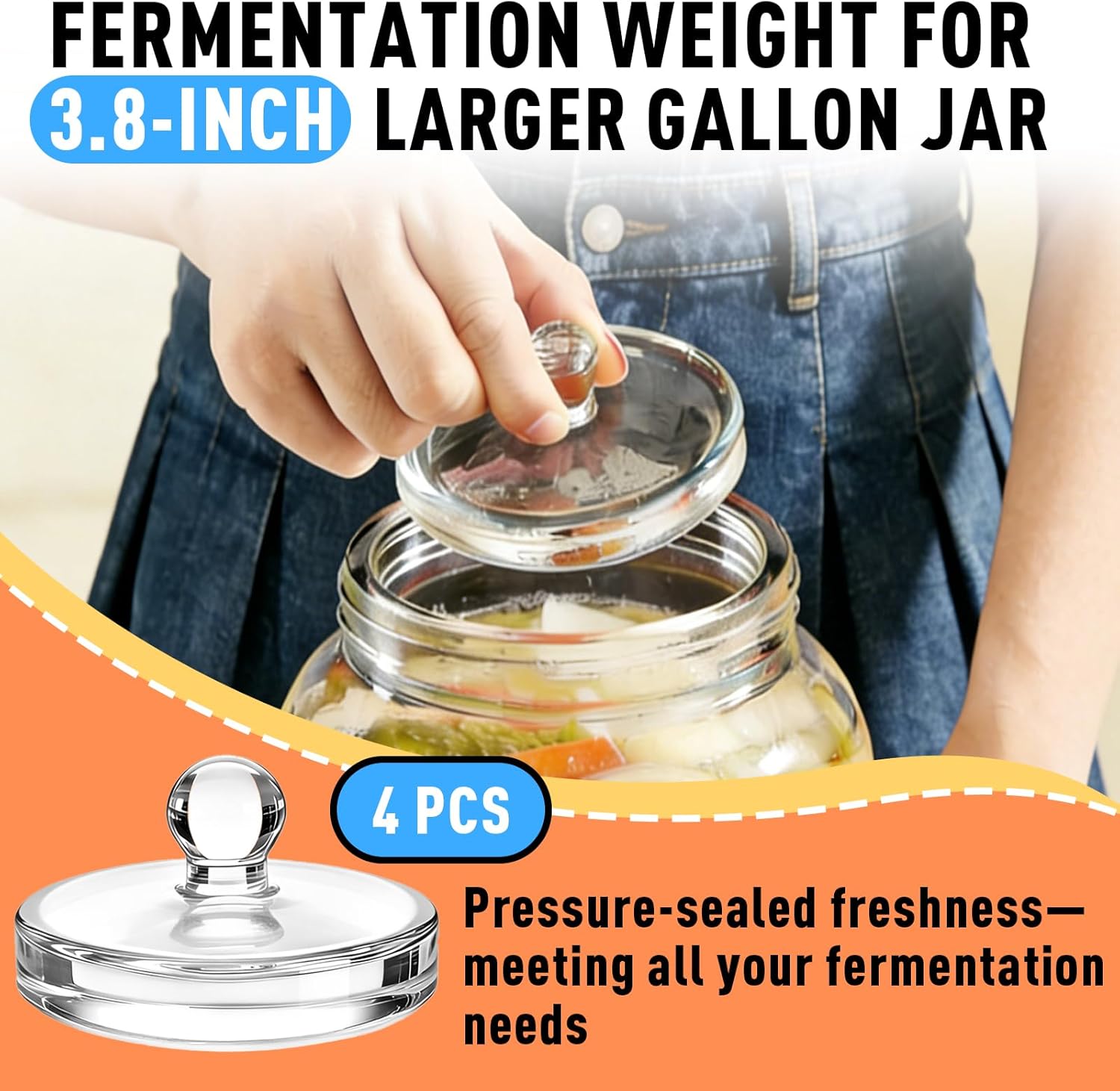 4 Pcs Fermentation Weight for 3.8-inch Larger Gallon Jar, Glass Fermenting Weight with Easy-Grip Handle for Pickling Cucumbers, Kimchi, and Sauerkraut