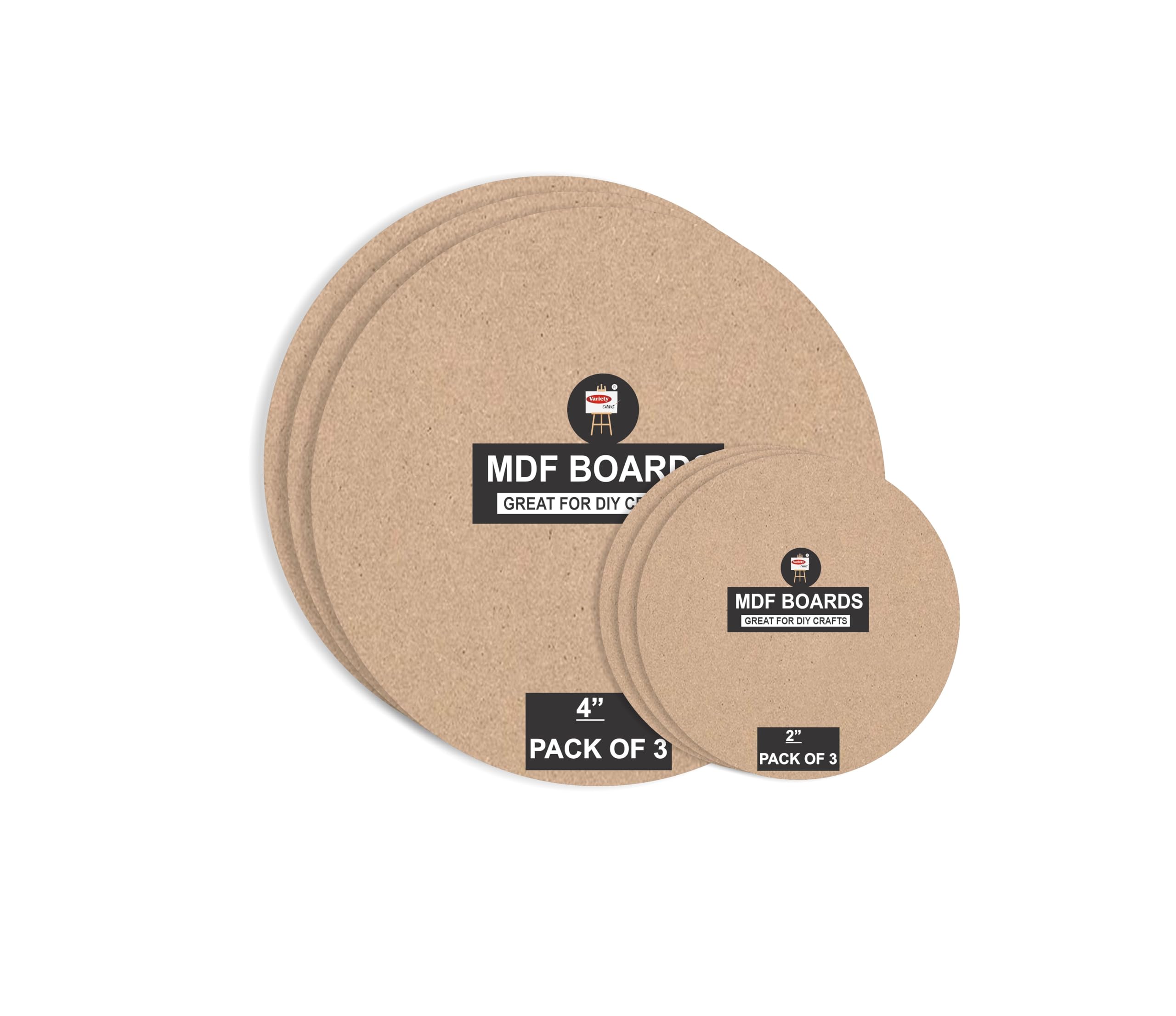 Variety Canvas 6 Piece 4"[3] 2"[3] Inch MDF Round Boards for Art and Craft, Wood MDF Sheets for Craft Work, DIY MDF Cutouts-image-35