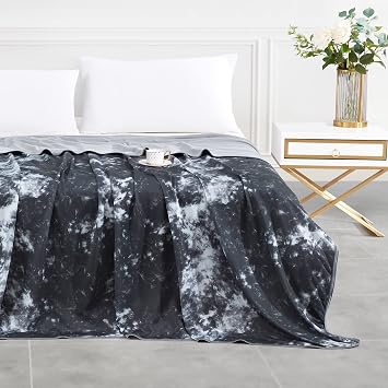 Elegear Cooling Blanket Tie Dye, Q-Max>0.5 Japanese Arc-Chill Cooling Fiber, Both Sides[Cooling/Cotton] for All-Season, Soft Breathable Blankets Keep Adults/Child/Baby Cool Black, Twin/Full 59"x79"