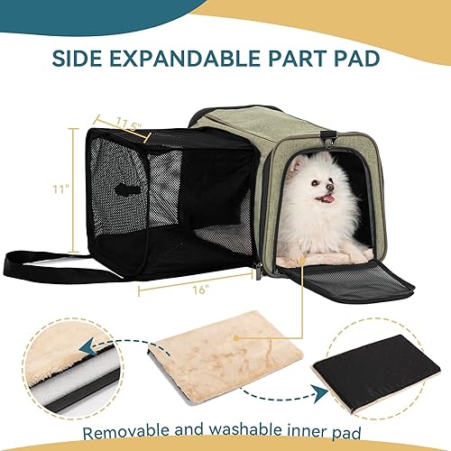 Vista 11 de Petsfit Transportador expandible para gatos, 16 x 10 x 9 pulgadas, aprobado por aerolíneas, plegable de lados suaves, transportador de mascotas