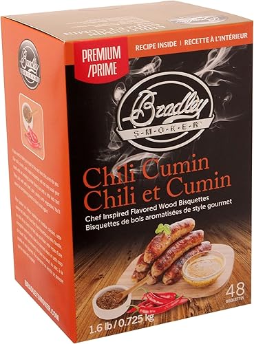 Bradley Smoker Bisquetas para asar a la parrilla y barbacoa, mezcla premium de chile comino, paquete de 48