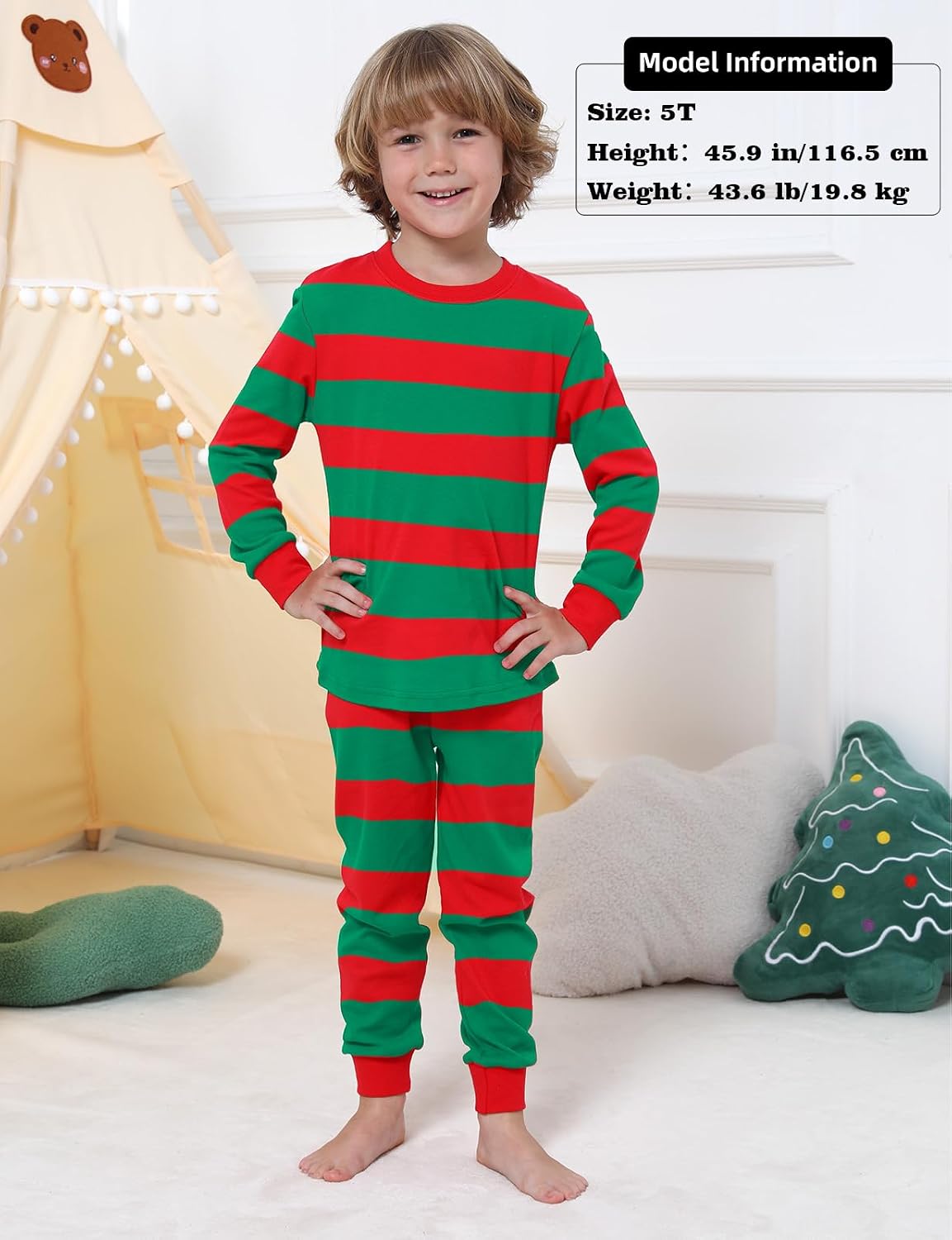 A&J DESIGN Pure Cotton Striped Pjs for 2-14 Years Kids, 2-Piece Pajamas Set.