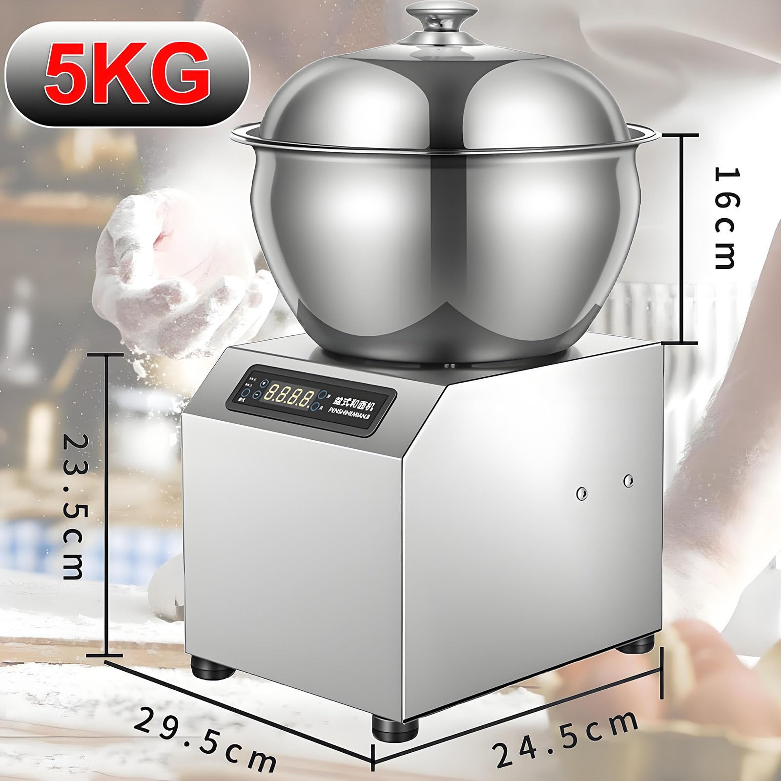 Impastatrice Elettrica, Impastatrice Professionale per Farina, Impastatrice a Spirale per Pizza E Pane, con Funzione di Temporizzazione E Riscaldamento 5kg