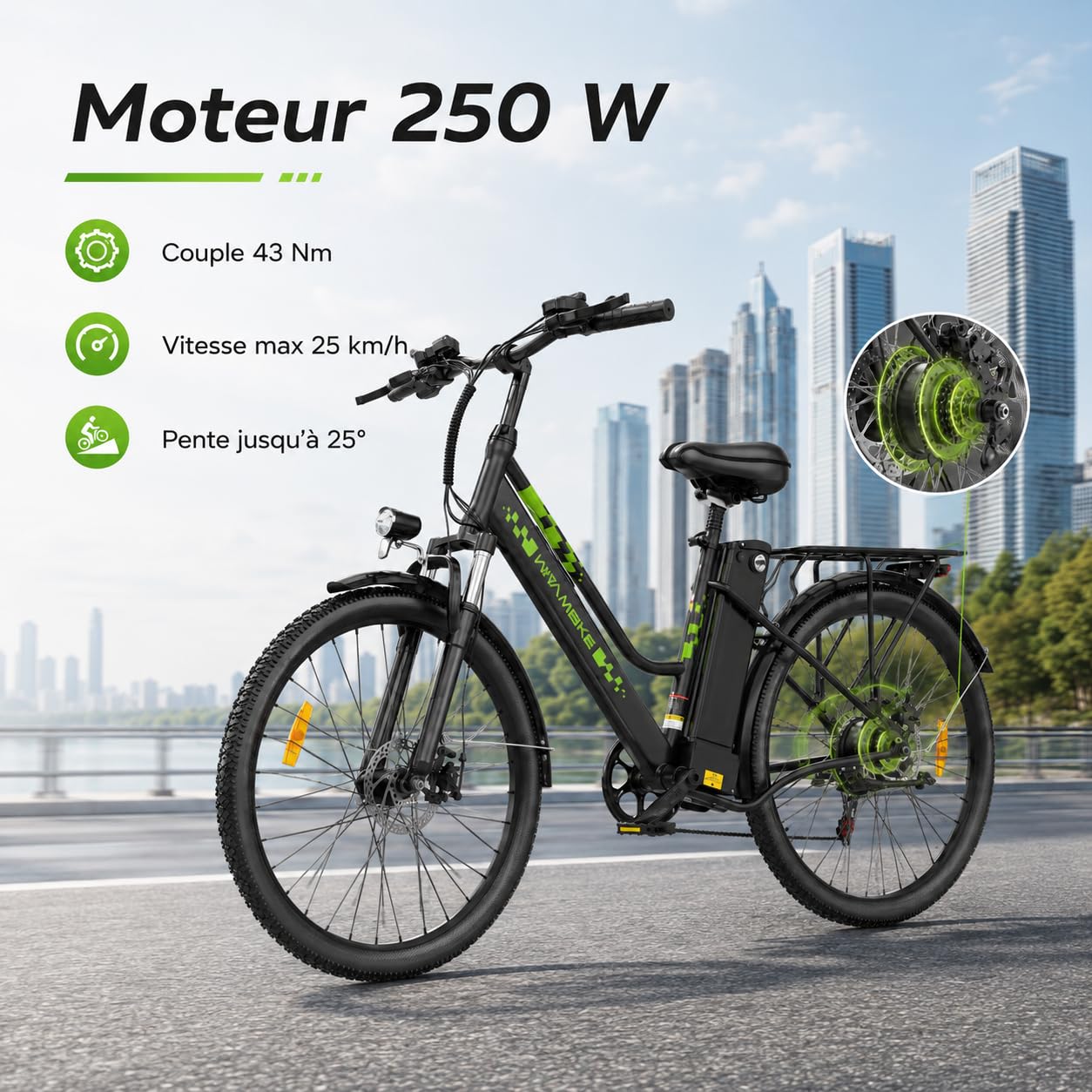 Vélo Électrique 26 Pouces Vélo Électrique Femme et Homme,6 Vitesses,Moteur 250W,36V 15Ah/20Ah Batterie Amovible,Smart Urban E-Bike,Adulte Unisex