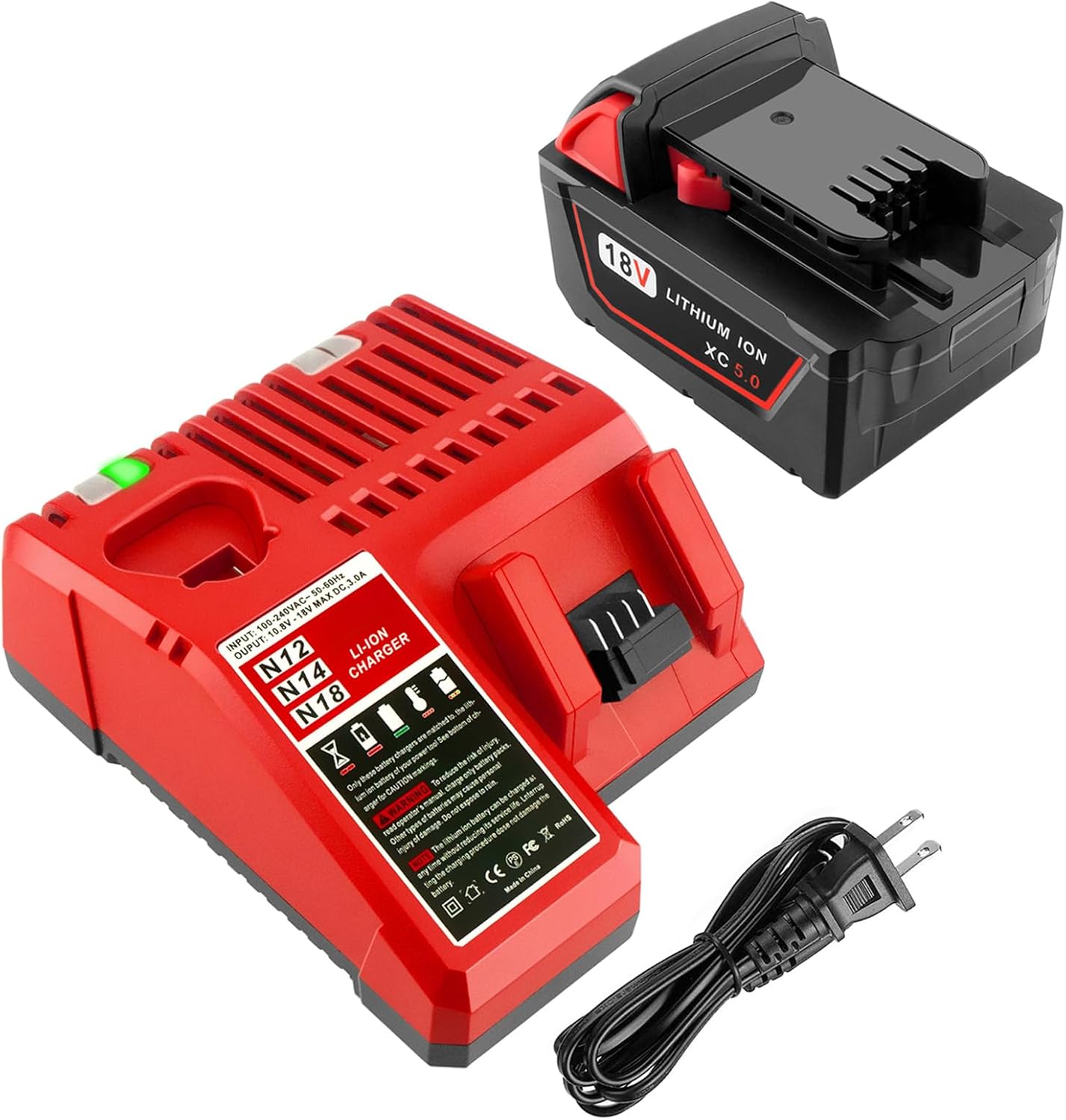 5.0Ah 18V Lithium Battery and Charger Compatible with Milwaukee 18V 48-11-1852 48-11-1850 48-11-1862 48-11-1865 M18 Batteries