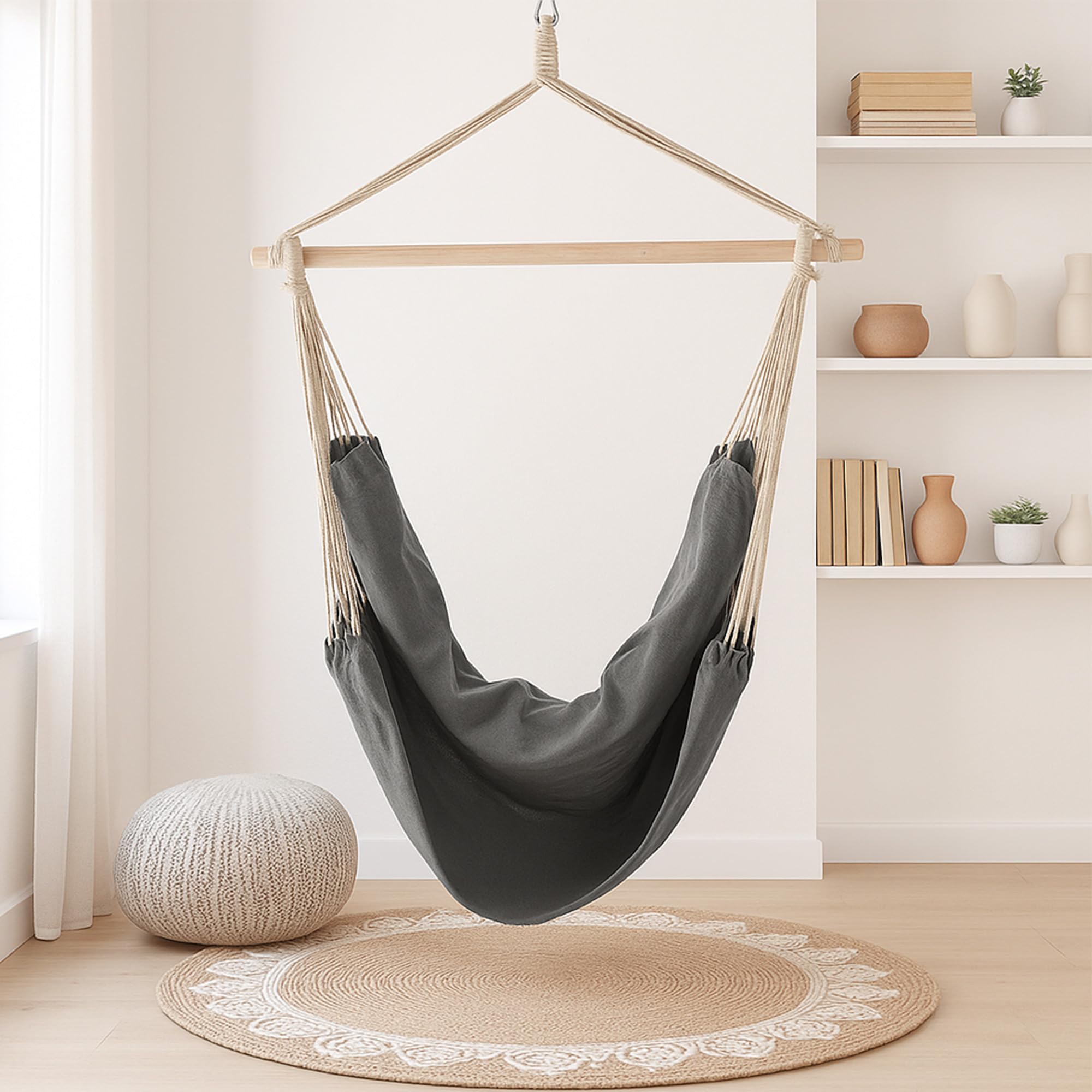 casa.pro Hängesessel XXL Hängestuhl 2 Personen Hängesitz bis 150 kg Baumwolle Hängematte inkl. 360° Swivel Hängeschaukel Grau Garten