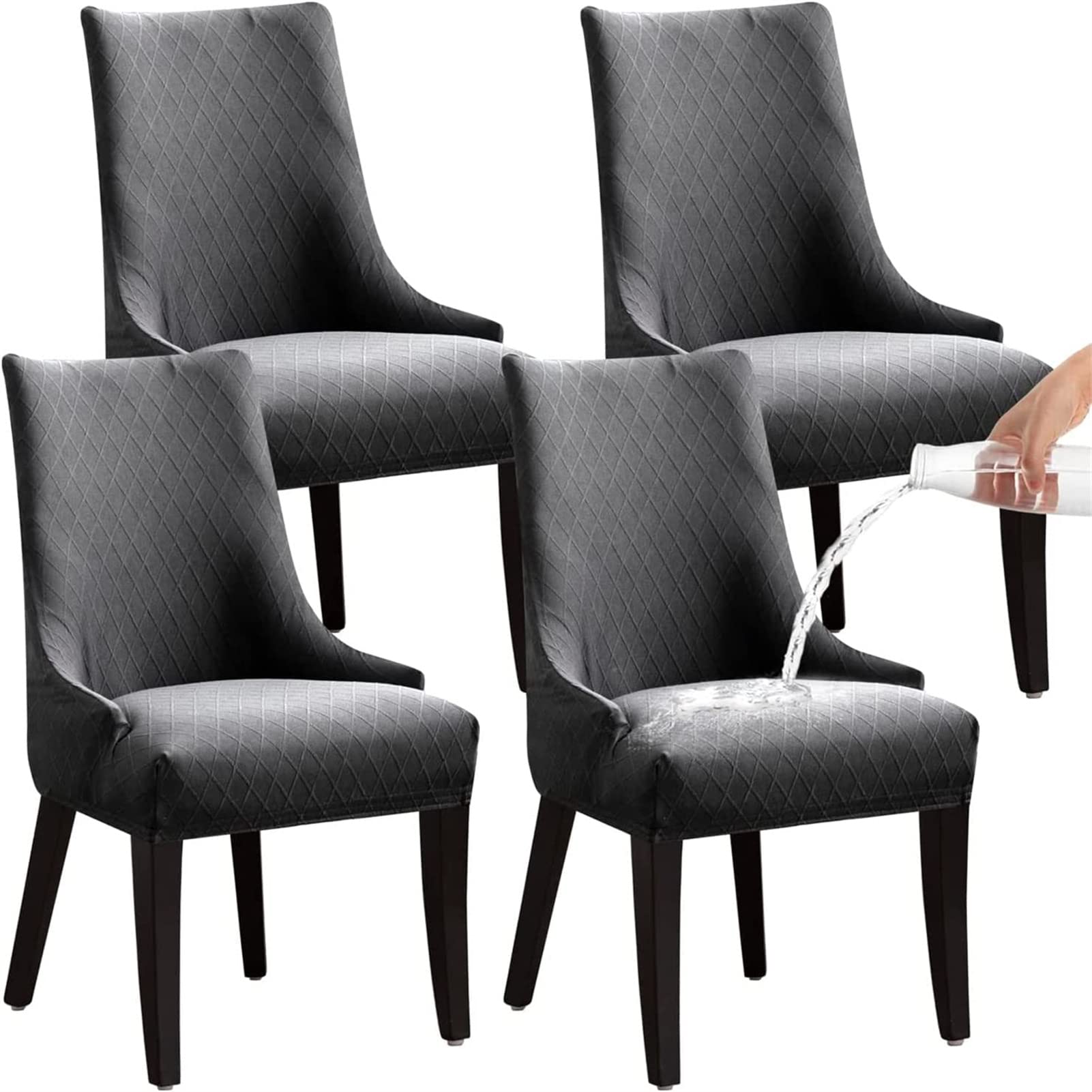 Fundas para sillas gruesas JCPQDWTD juego de 4 cubiertas geometricas jacquard de calidad gris